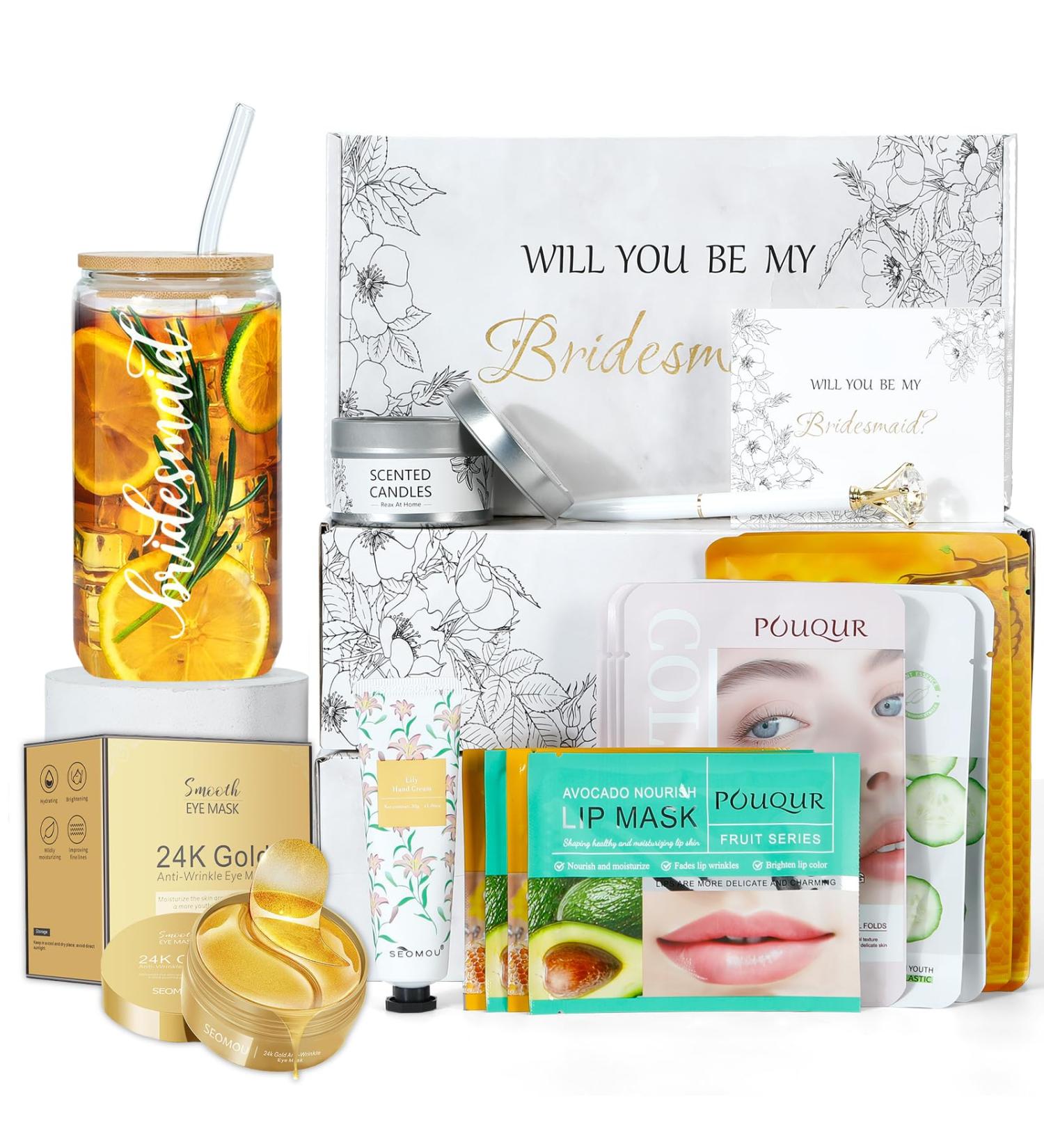 Bridesmaids Proposal Gifts Will You Be My Bridesmaid bridesmaid spa gifts Set of 18-Engraved with"Bridesmaid" 16 oz Glass Cup Anti-Wrinkle Eye Cream Mask Hand Cream Lip Patch Line Patch - Buy Online on GoSupps.com