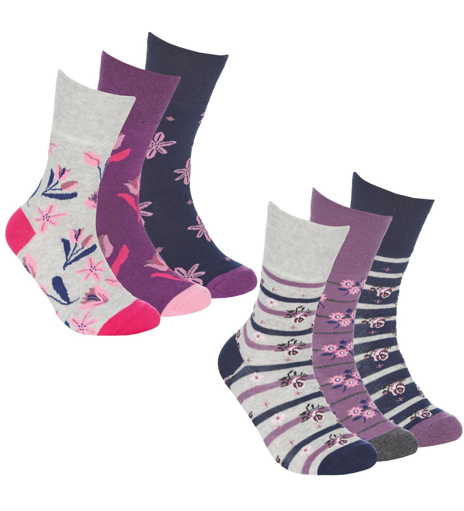 Ladies Non Elastic Loose Top Socks (6 or 12 Pair Multipack) Gentle Grip Diabetic Hosiery Size 4-8 Pink/Purple 6 Pairs 4-8 - Buy Online on GoSupps.com