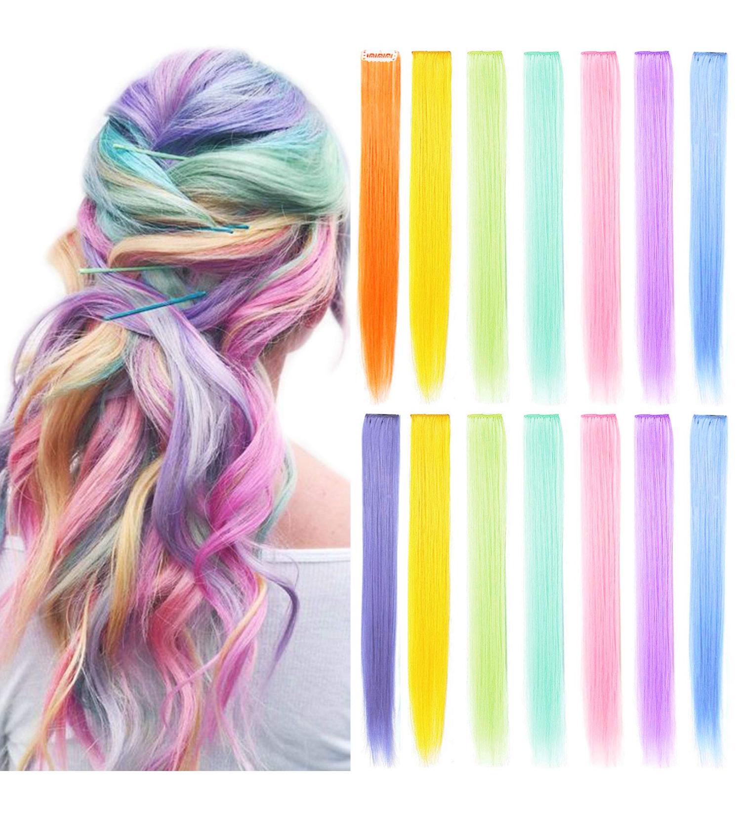 14PCS Colorful Hair Accessories for Girls | Clip-in Colored Hair Extensions | Heat Resistant Multi-Colored Highlights - Buy Online on GoSupps.com