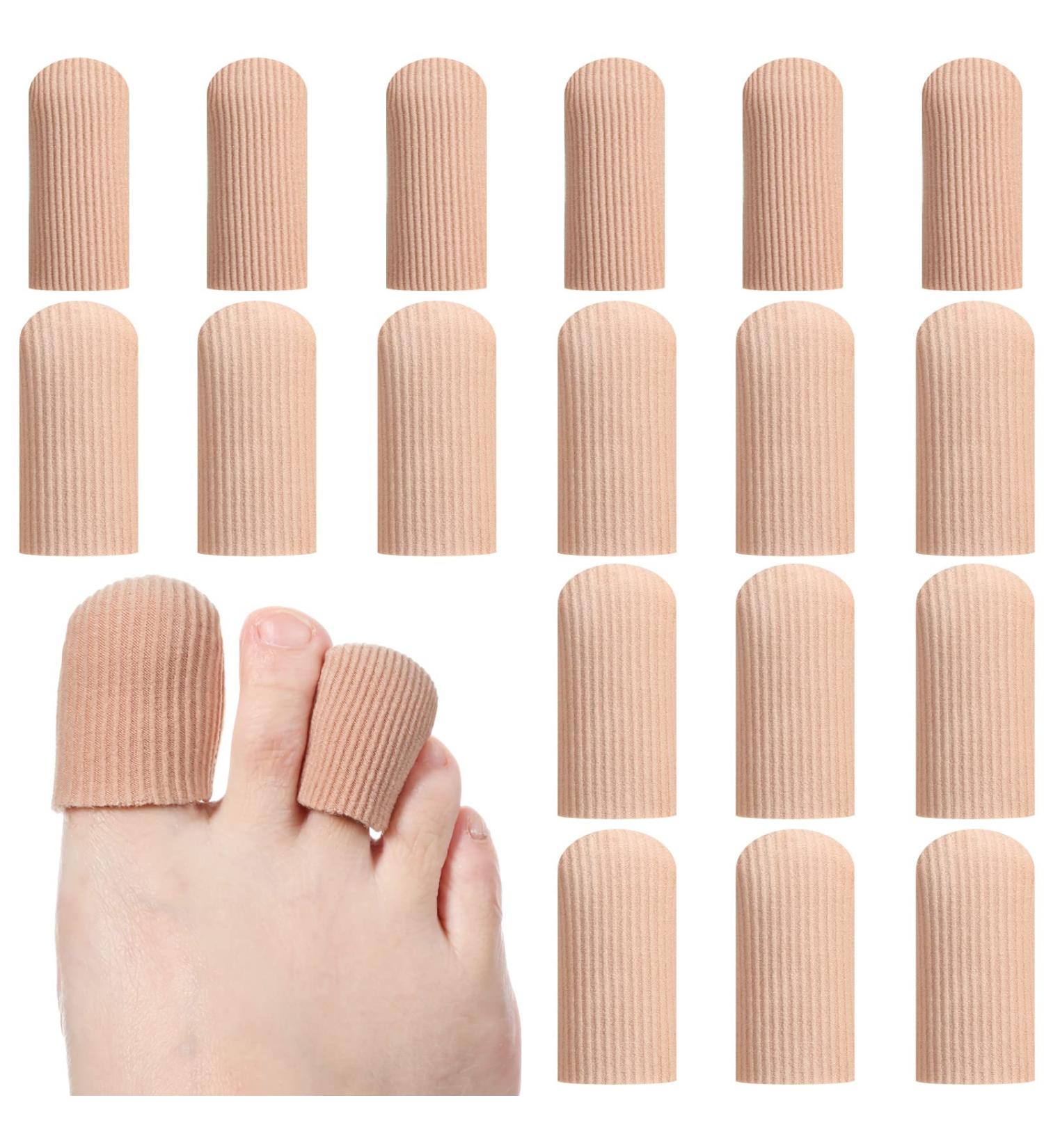 Gel Toe Caps (18 Pack) - Pain Relief for Corns, Blisters, Callus, Ingrown Toenails - Fabric Sleeve Protectors - Large & Medium Sizes - Buy Online on GoSupps.com
