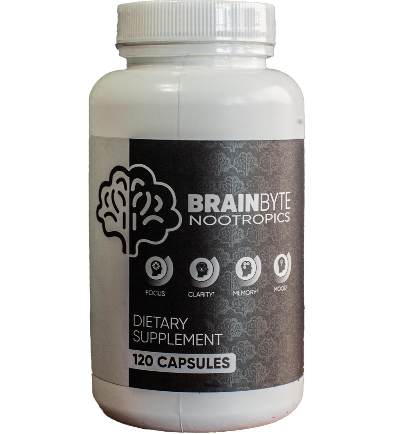 BrainByte Nootropics All-in-One Nootropic Supplement for Men & Women | Caffeine-Free Focus with L-Theanine & Phosphatidylserine (120 Count) - Buy Online on GoSupps.com