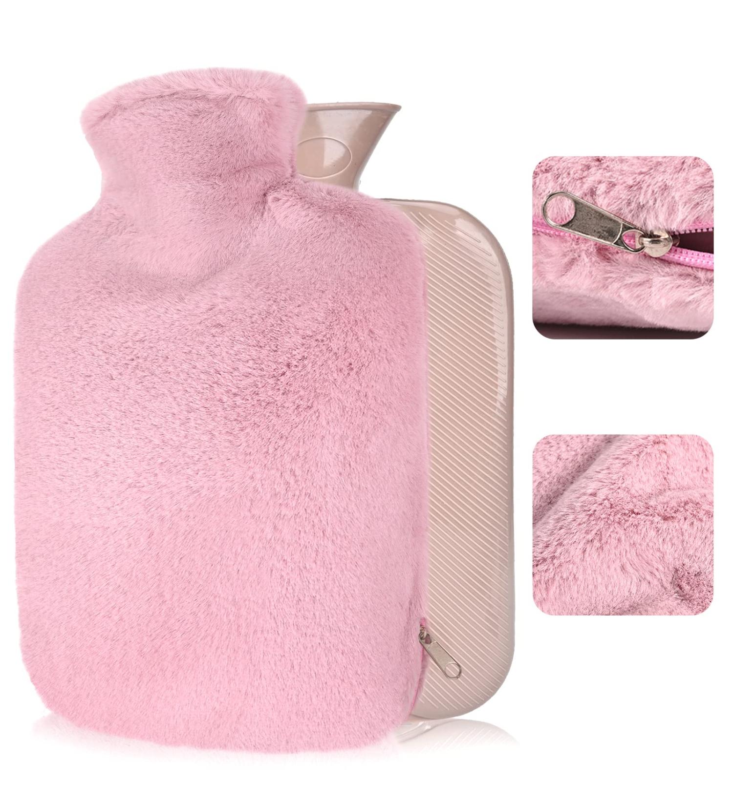 2L Pink Fluffy Hot Water Bottle with Zipper Cover - Pain Relief Gift for Women - Buy Online on GoSupps.com