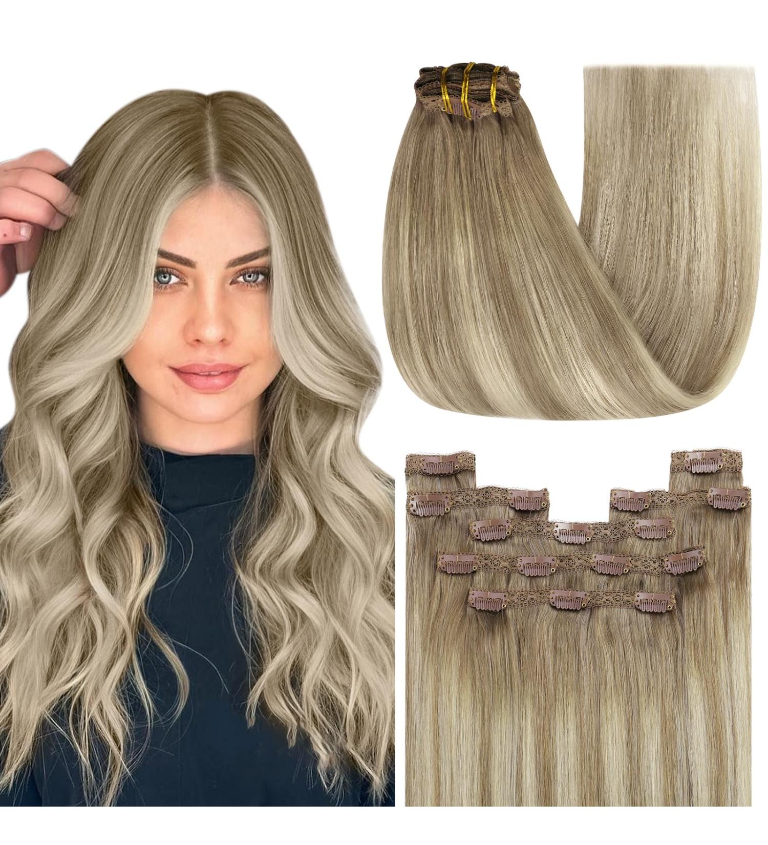 Buy Youngsee Clip-in Extensions - Real Hair Ombre 40cm Light Brown to Platinum Blonde 120g 7 Stuccos - Perfect for Hair Recovery - Buy Online on GoSupps.com