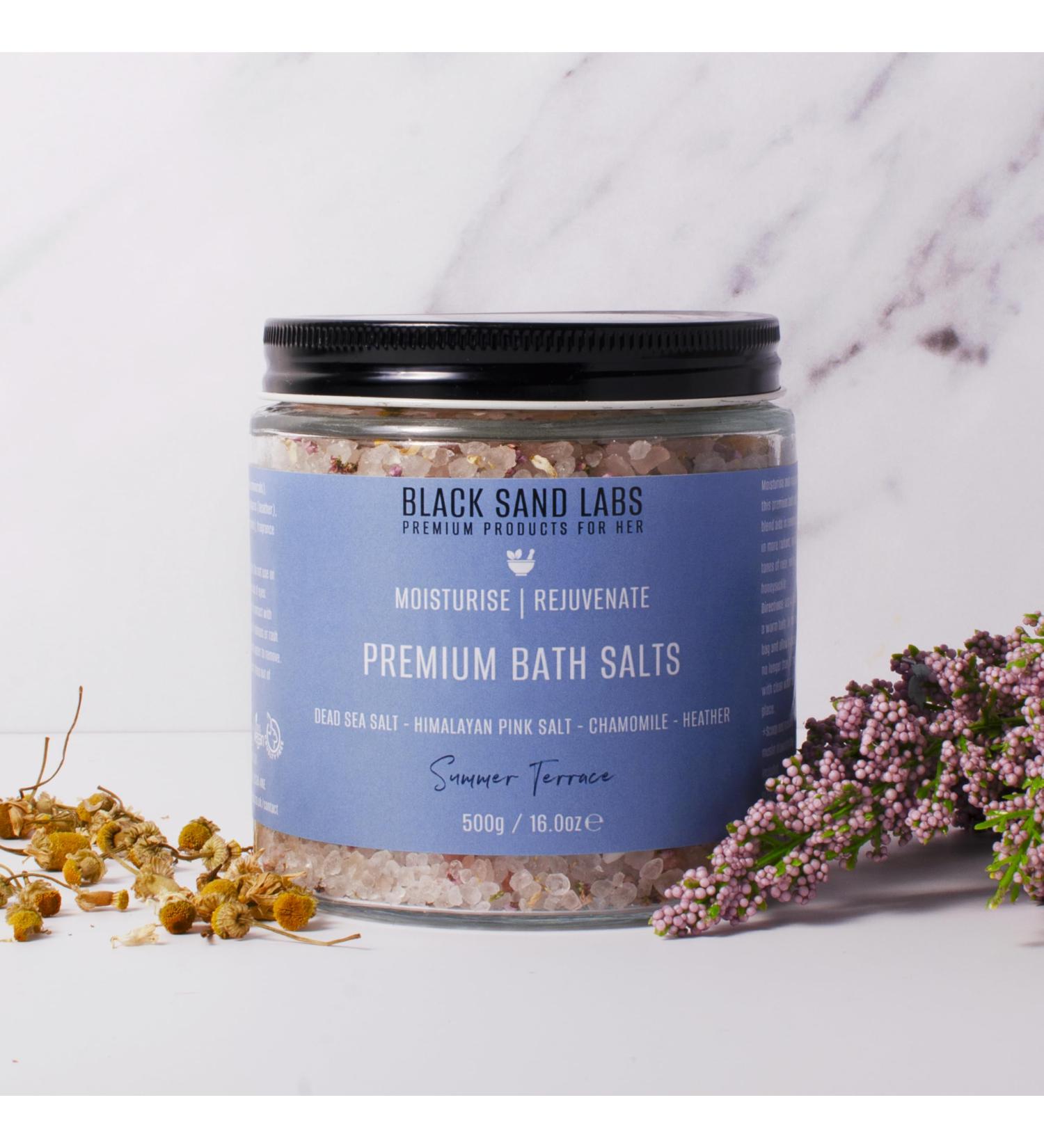Black Sand Labs Premium Bath Salts for Her - Dead Sea & Himalayan Pink Salt Blend with Botanicals - Moisturizing and Rejuvenating Luxury Bath Salts for Women - Summer Terrace - Buy Online on GoSupps.com