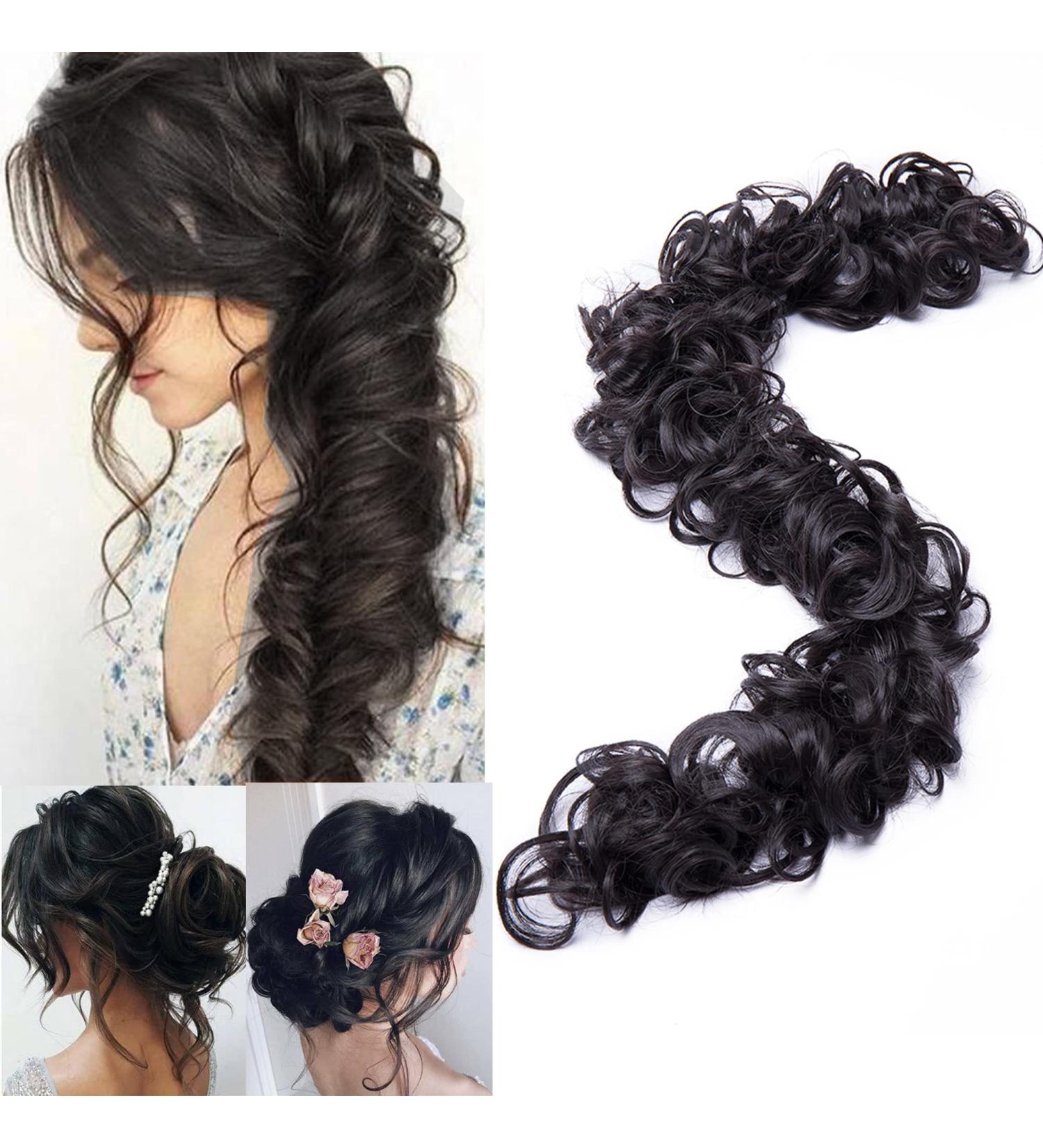Long Fluffy Messy Bun Hair Piece Scrunchy DIY Wrap around Touseld Updo Hair Extensions Ponytail Curly Wavy Chignon Hairpieces Dark Brown Dark Brown 85 g - Buy Online on GoSupps.com