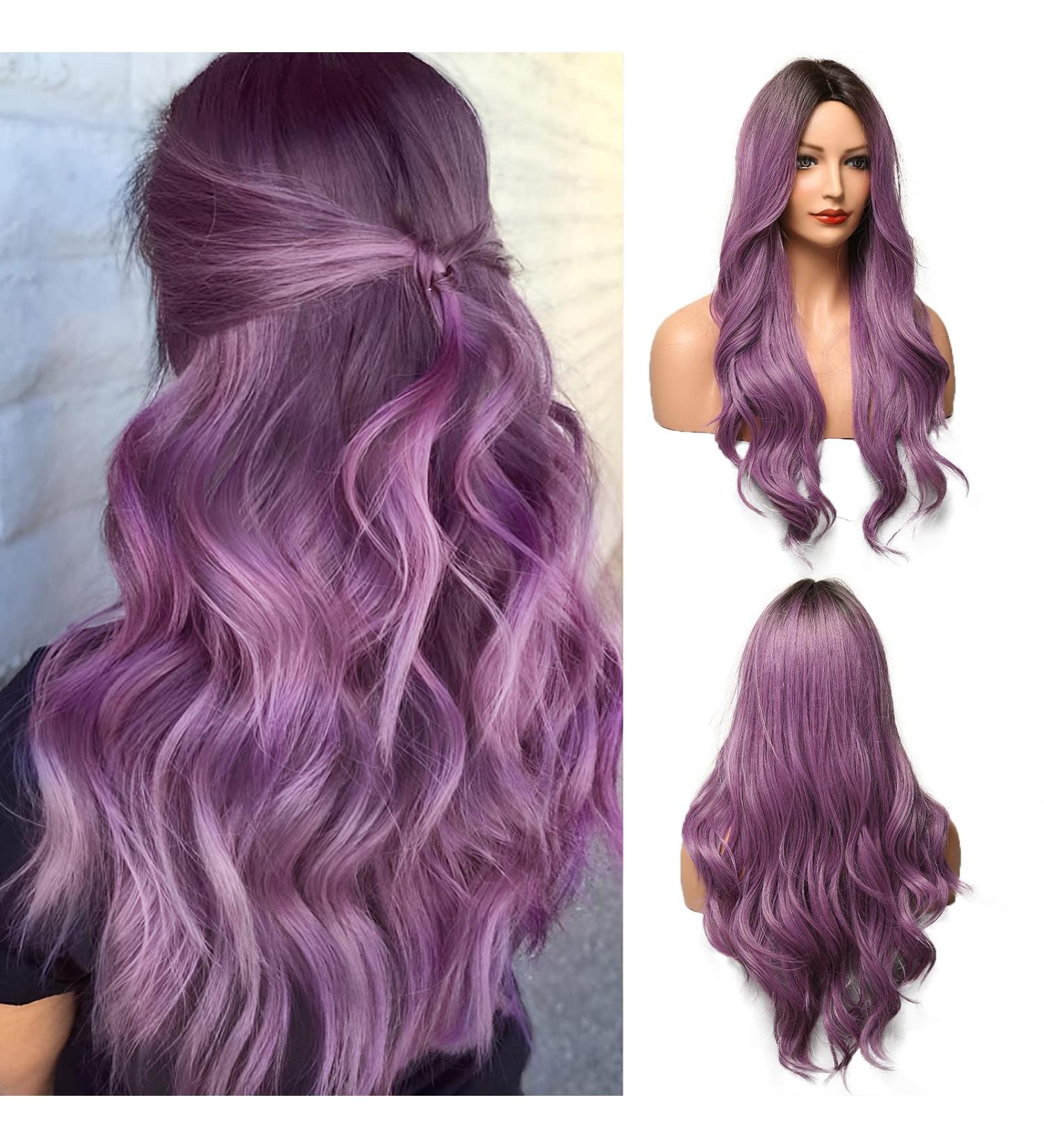 Esmee 24-Inch Purple Ombre Wig for Women - Heat-Resistant Synthetic Hair Dark Roots Perfect for Daily Wear & Cosplay - Buy Online on GoSupps.com