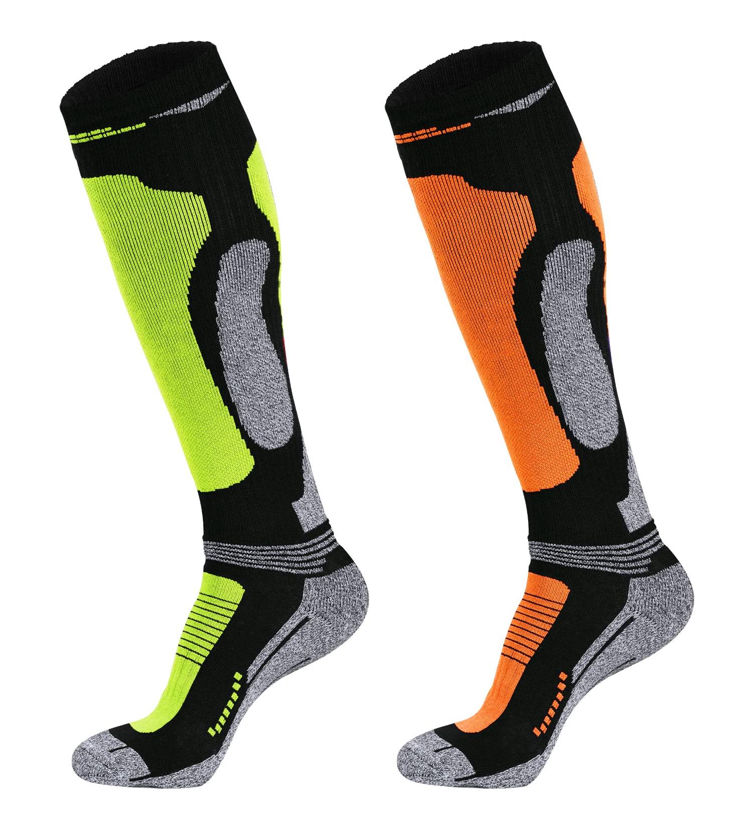 Muezna Merino Wool Ski Socks - Men's & Women's Knee High Thermal Performance Socks for Winter Sports - 2 Pairs (Green Orange) 43-47 - Buy Online on GoSupps.com