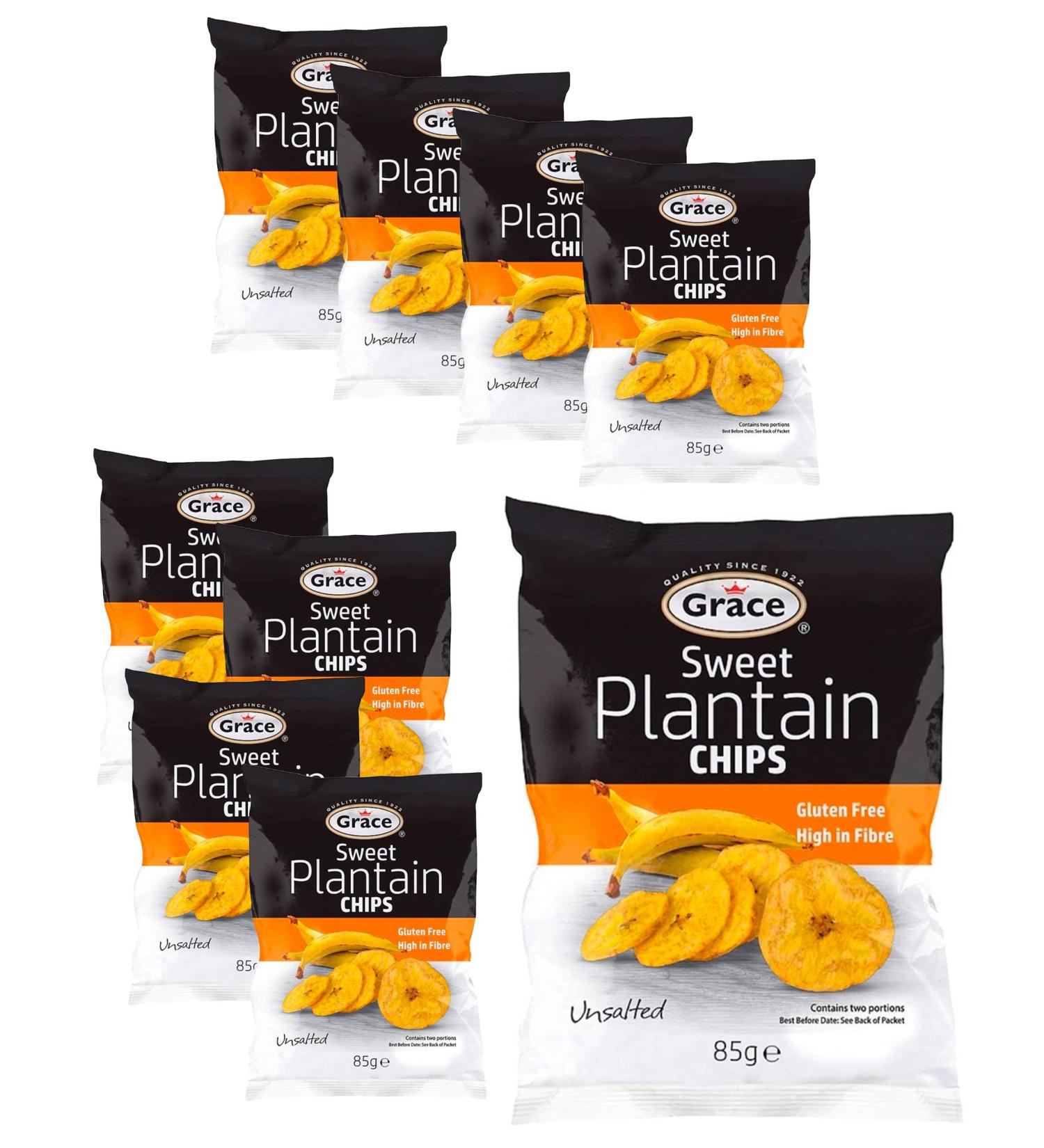 9 x 85g Sweet Plantain Chips Unsalted Banana Crisps Natural Lunch Snack Gluten Free