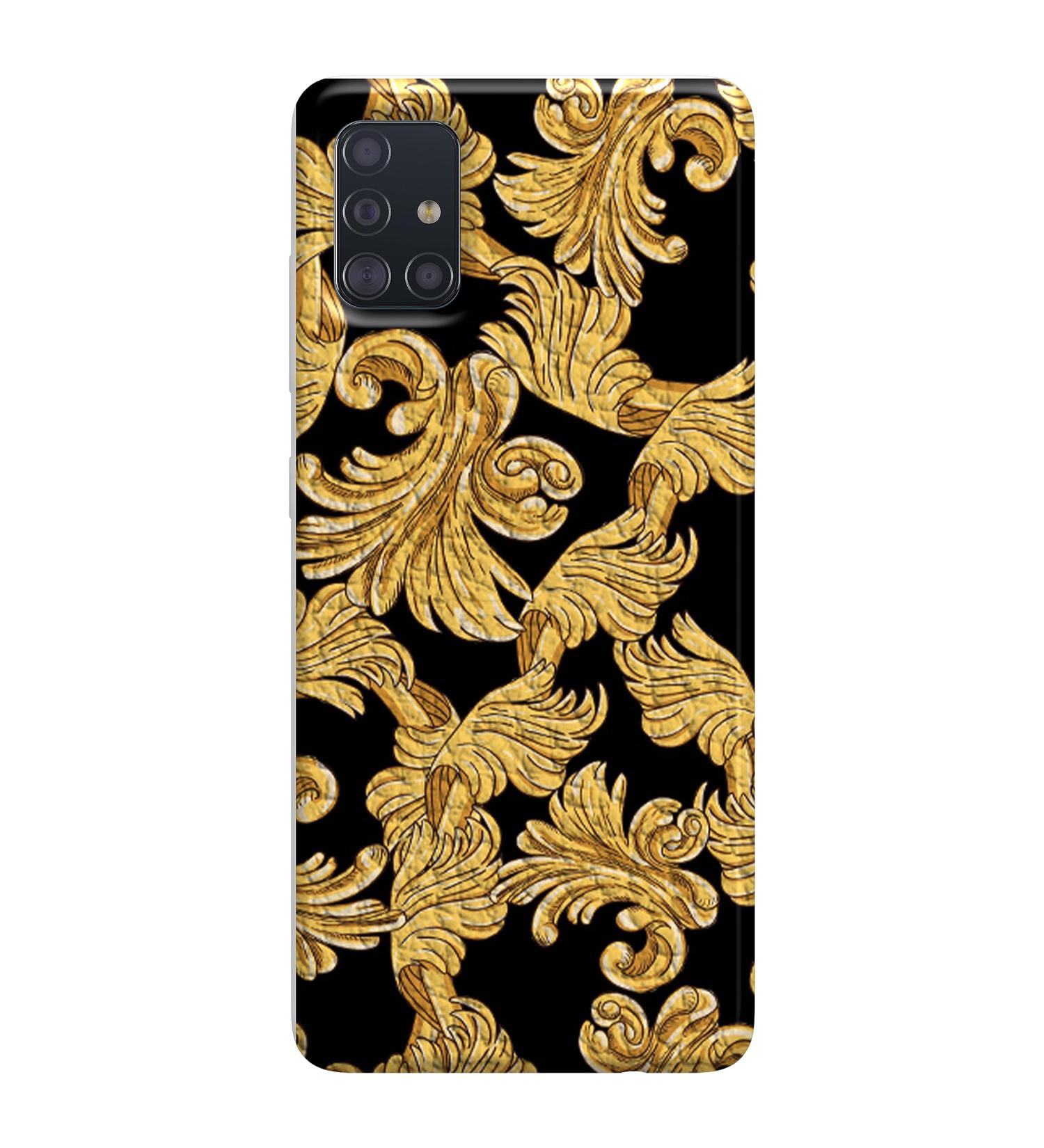 Soft TPU Case for Samsung A51 - Elegant Black Leather with Gold Liberty Leaves Design | Luxury Protection - Buy Online on GoSupps.com