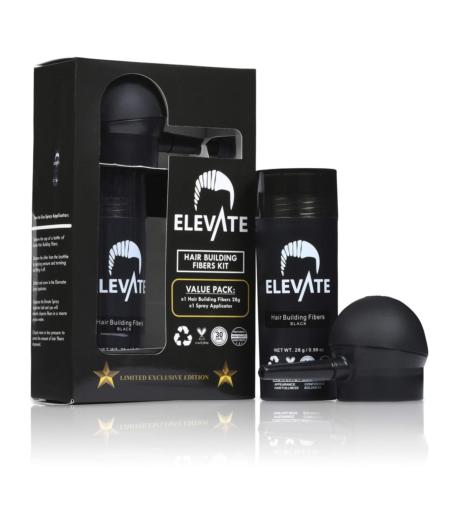 ELEVATE Hair Perfecting 2-in-1 Kit - Natural Hair Thickening Fibers & Spray Applicator Pump | Conceal & Thicken Thinning Hair (Medium Brown & Black) - Buy Online on GoSupps.com