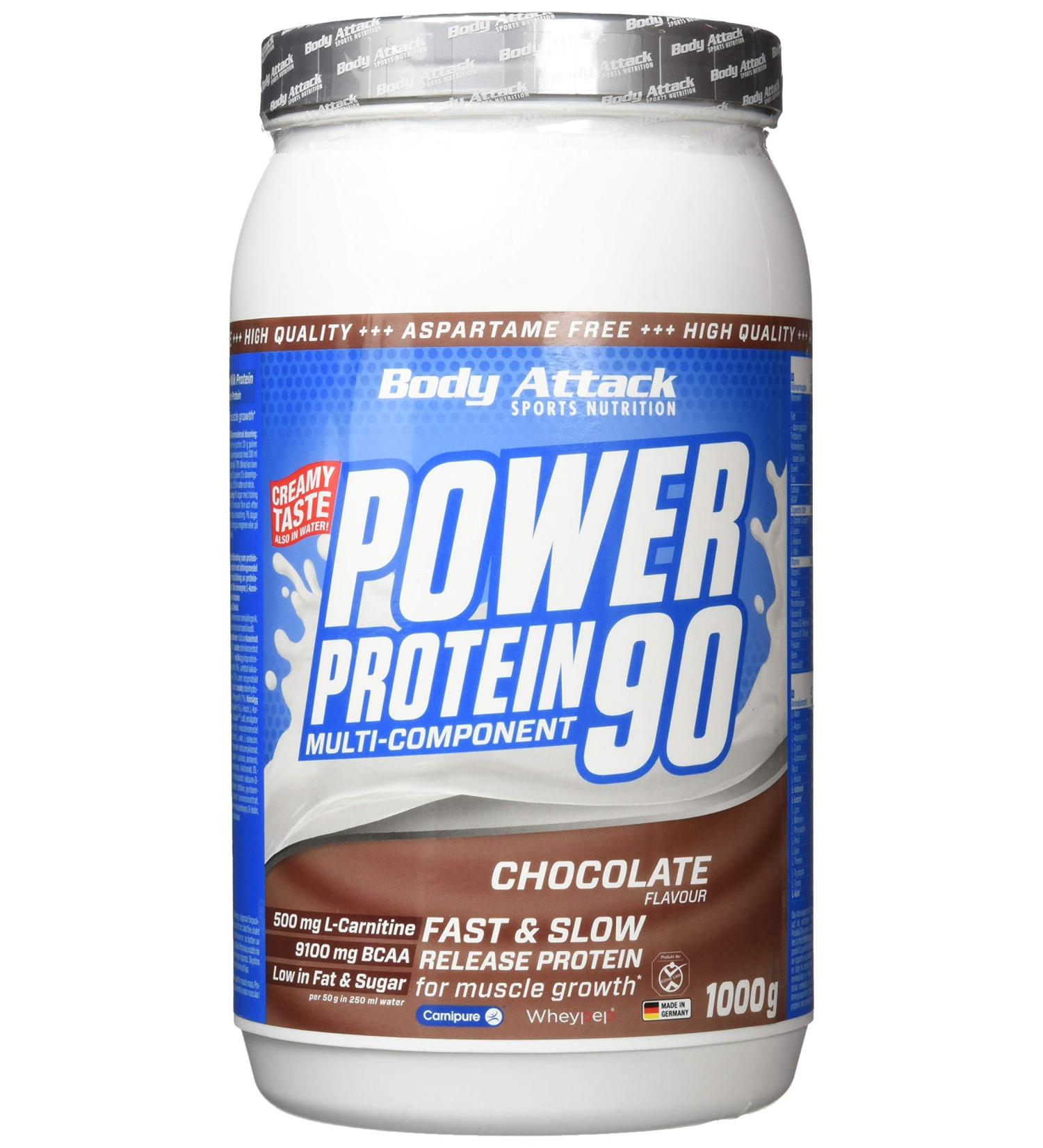 Buy Body Attack Power Protein 90 Chocolate 1kg - Multi-Component Protein Powder with BCAA Vitamins & L-Carnitine - Extra Creamy Protein Shake Made in Germany - International Shipping Available - Buy Online on GoSupps.com