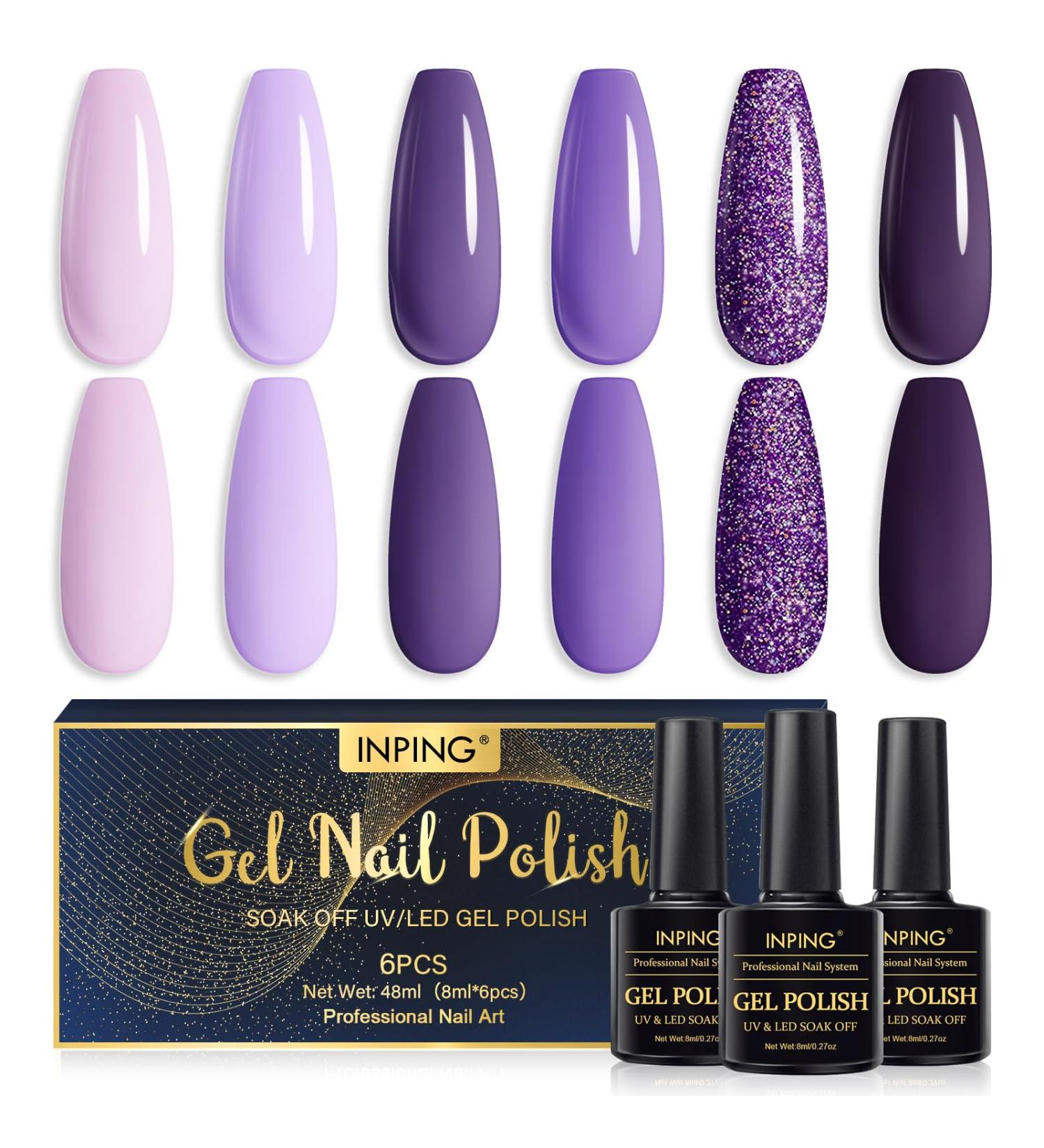 INPING Gel Nail Polish Set - 6 Romantic Purple Colors | Soak Off UV/LED | Ideal Gifts for Women | Nail Art Salon Quality - Buy Online on GoSupps.com