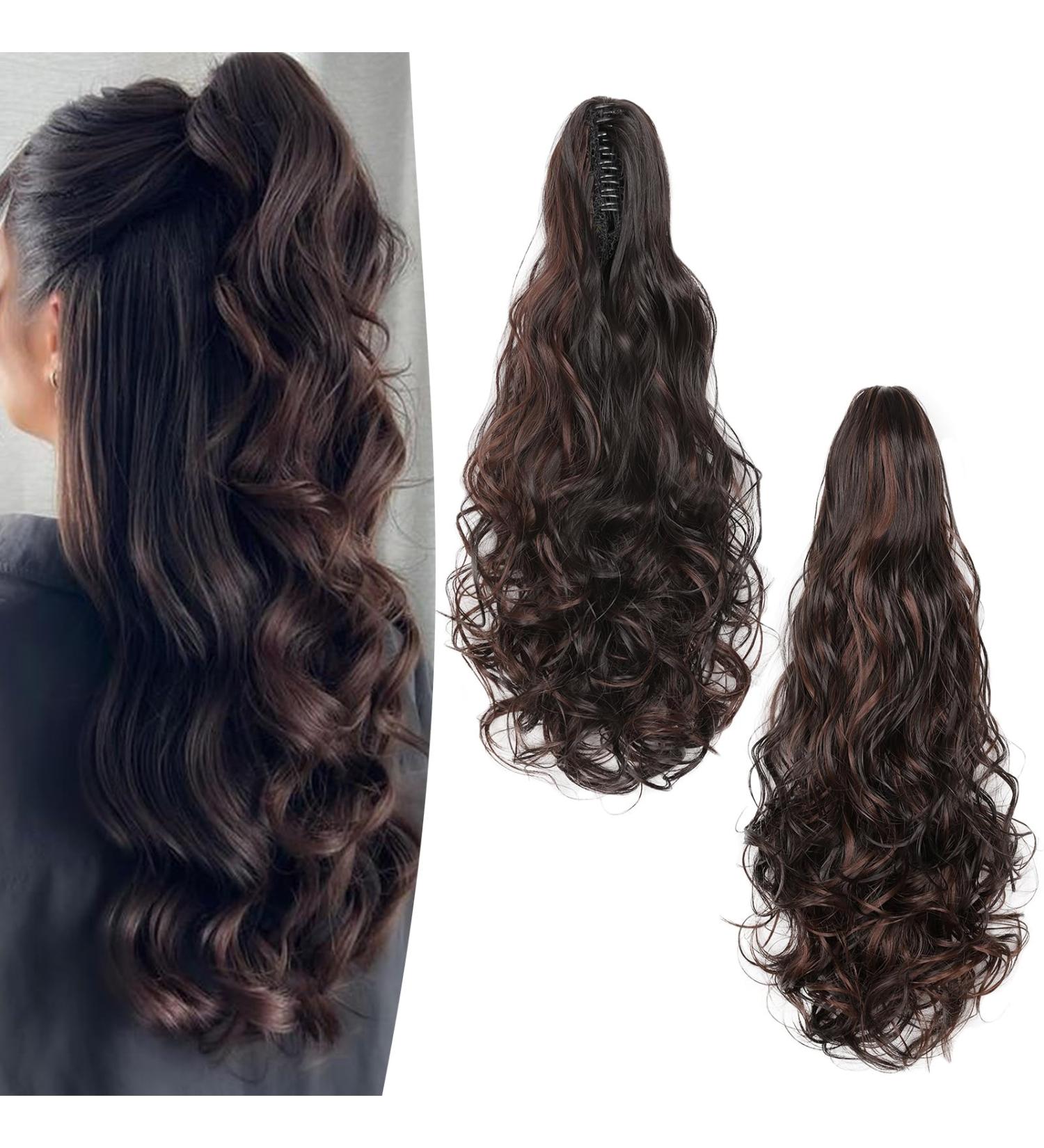 Shop Gairyan 50cm Long Curly Claw Clip Ponytail Extensions - Dark Brown & Dark Chestnut Synthetic Hair for Women - Buy Online on GoSupps.com