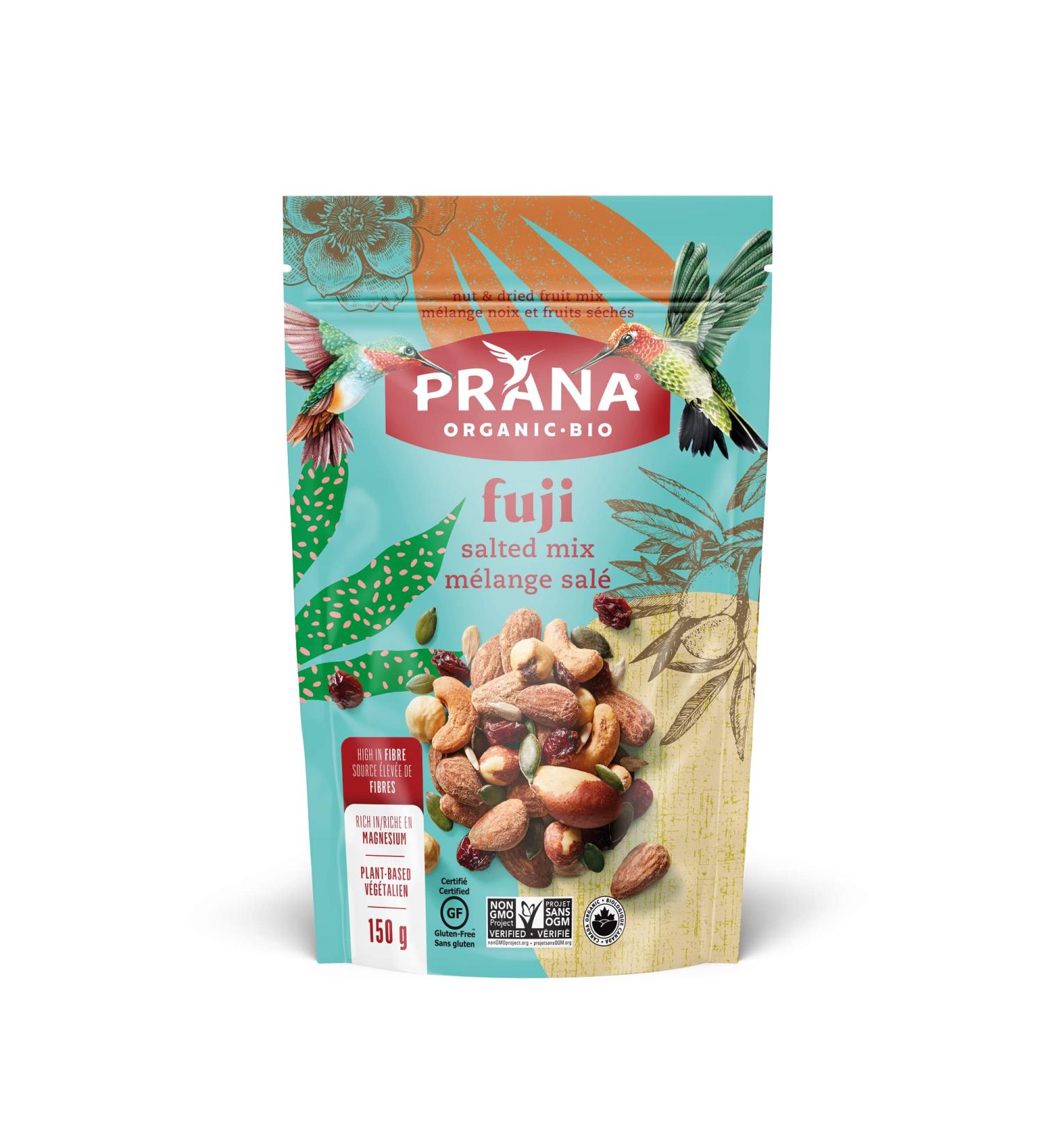 Prana Organic Fuji Fruit & Nut Trail Mix | Premium Salty Blend with Brazil Nuts Almonds Cashews Hazelnuts Thompson Raisins Pumpkin & Sunflower Seeds Cranberries & Algarve Sea Salt | Non-GMO Gluten Free Vegan Snack | 150g - Buy Online on GoSupps.com