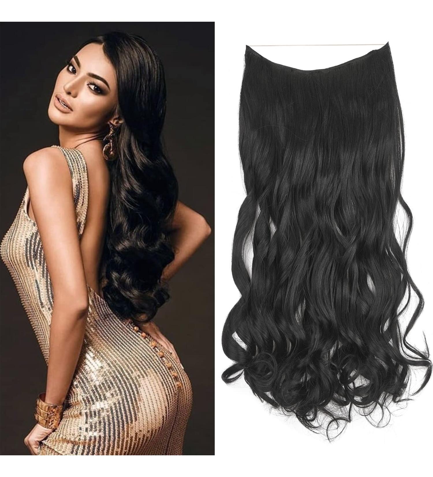 Cybelleza 18inch Long Curly Hair Extension Invisible Secret Wire Crown Hair Extensions Clip in One Piece Wavy Natural Synthetic Hairpiece for Women (Black) 100 g - Buy Online on GoSupps.com
