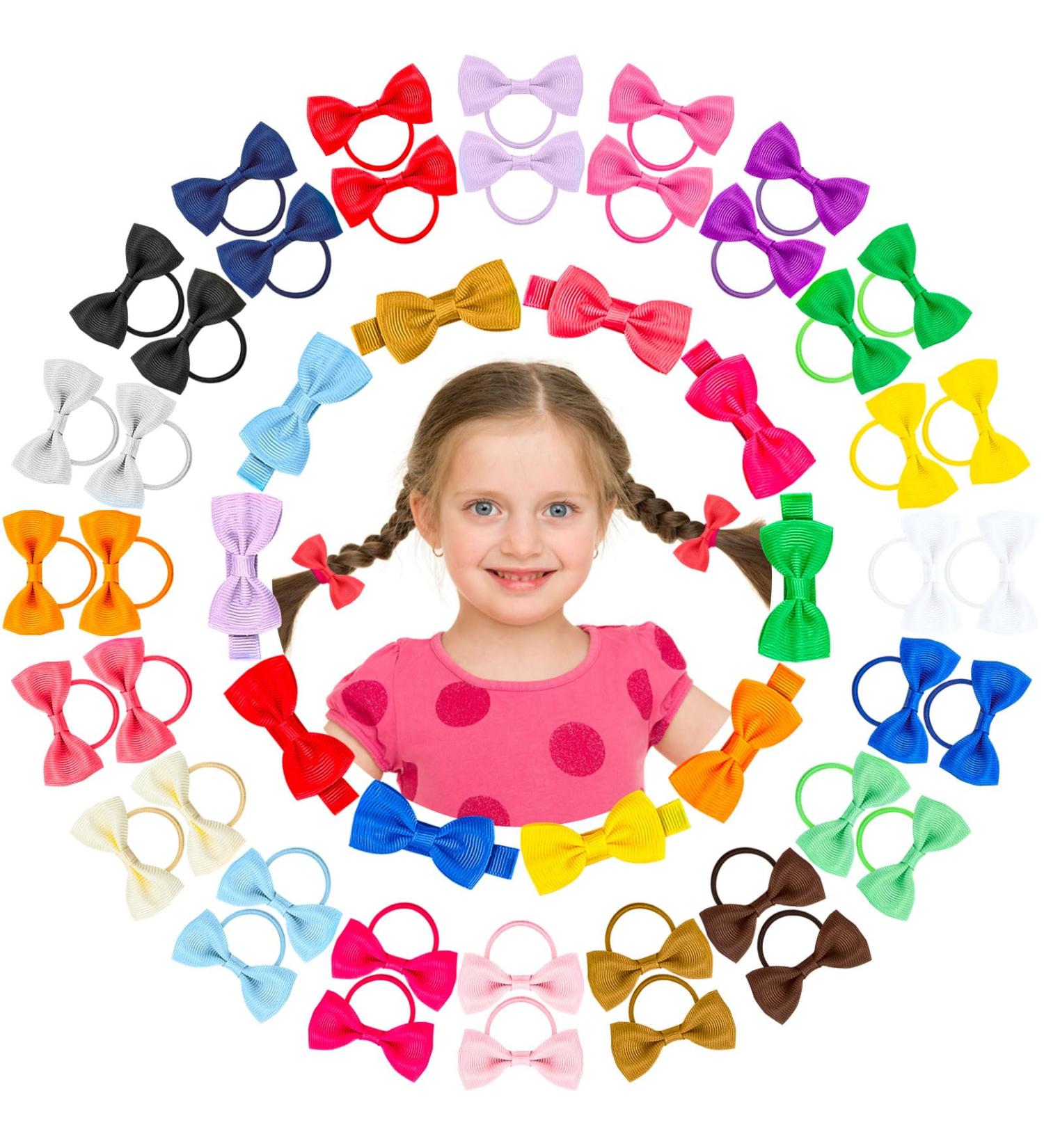 40 pcs Baby Hair Ties & 10 pcs Hair Clips Set for Toddlers - Elastic Hair Bands and Ribbon Bows, Girls Hair Accessories - Buy Online on GoSupps.com