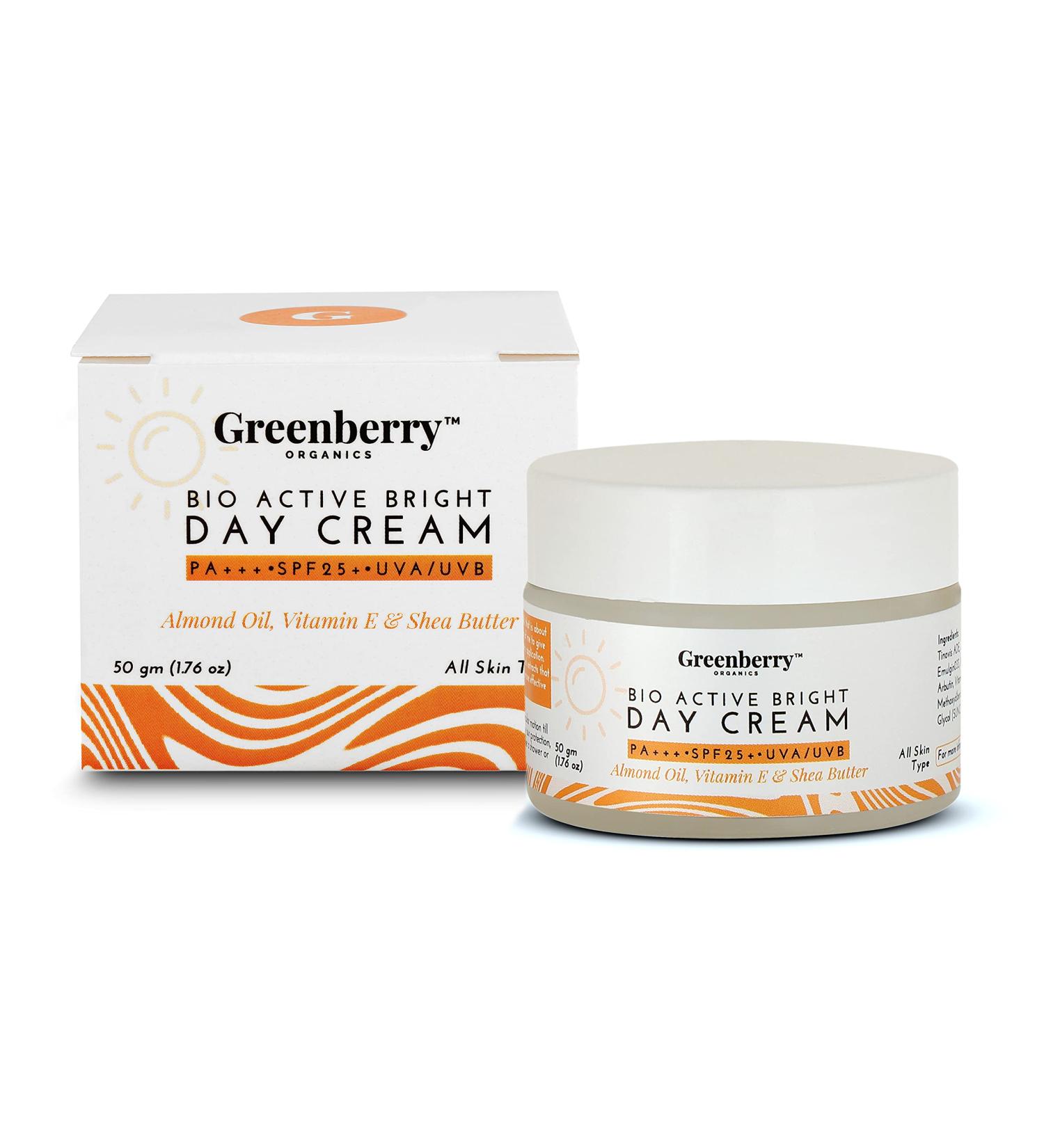 Greenberry Organics BioActive Bright Day Cream 50gms | SPF 25 PA+++ UVA/UVB Protection - Buy Online on GoSupps.com