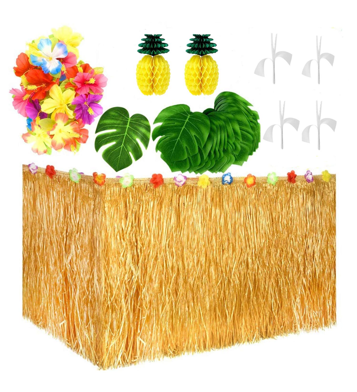 Fasezoomit Hawaiian Tropical Party Decorations Set - 55 Pieces with Table Skirt, Palm Leaves, Luau Flowers, Tissue Pineapple - Island Theme Party Decoration (Golden) - Buy Online on GoSupps.com