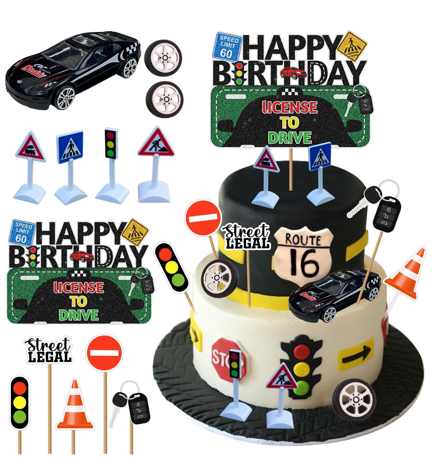 13PCS Driver License Birthday Cake Toppers New Driver Glitter Cake Decoration Driver License Transportation Car Road Signs Theme Party Supplies 16th 17th Learner Driver Birthday Cake Topper - Buy Online on GoSupps.com