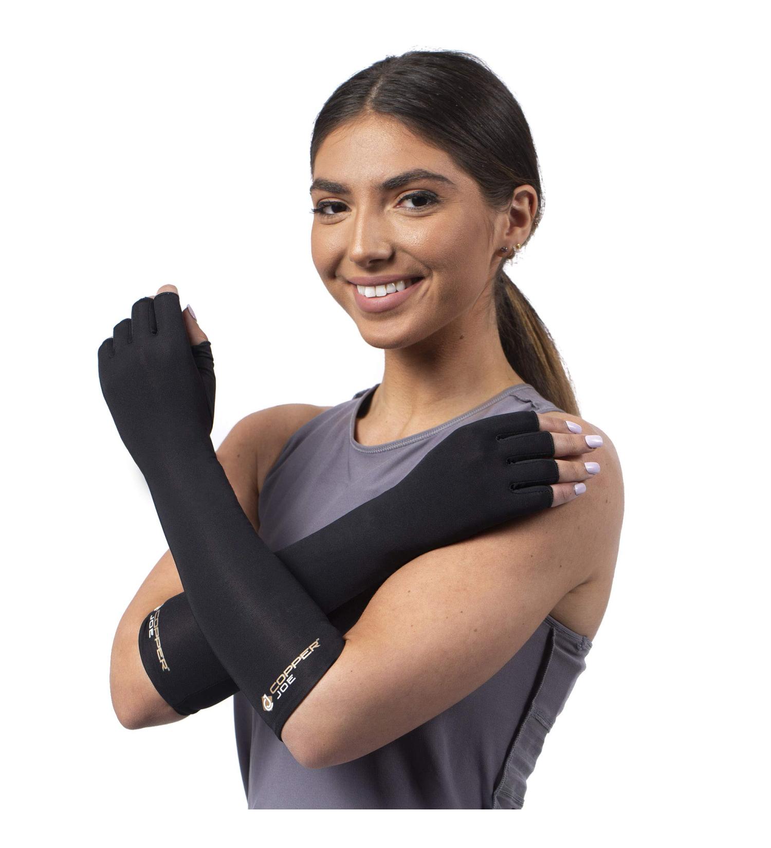 Copper Joe Long Arthritis Gloves - Extra Long Fit for Carpal Tunnel Relief - High Copper Content for Women & Men - Wrist Support, Large (1 Pair) - Buy Online on GoSupps.com