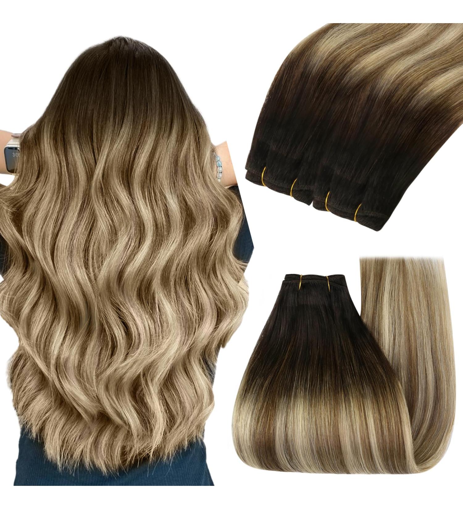 Youngsee Real Hair Balayage Extensions - 55cm Brown & Blonde Wefts | Double Brown Weaving | 100g #2/6/24 - Buy Online on GoSupps.com
