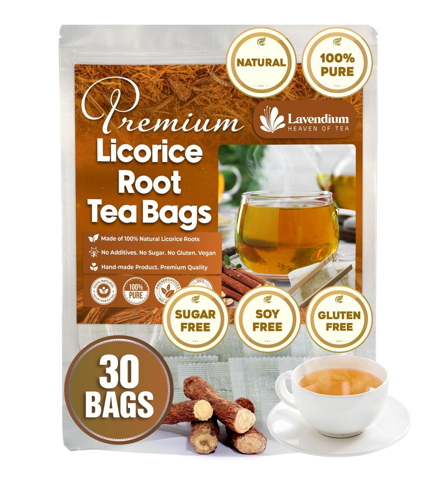 Lavendium Premium 30 Licorice Tea Bags 100% Natural & Pure from Licorice Root Warming and Natural Sweet Licorice Herbal Tea Eco-Conscious Tea Bags No Additives No Caffeine Vegan
