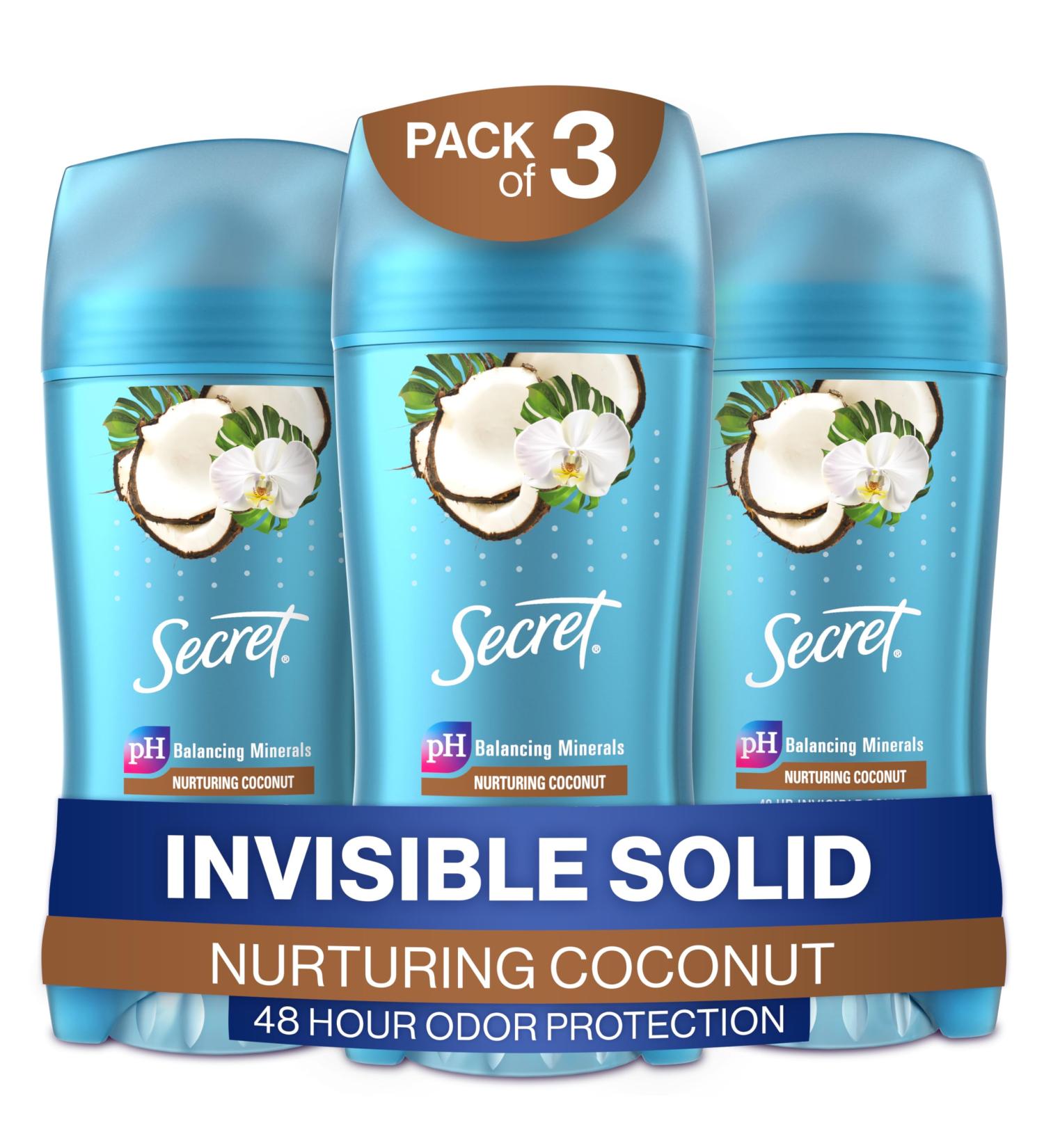 Secret Invisible Solid Antiperspirant & Deodorant Coconut Scent - 2.6 oz (Pack of 3) | Buy Internationally - Buy Online on GoSupps.com
