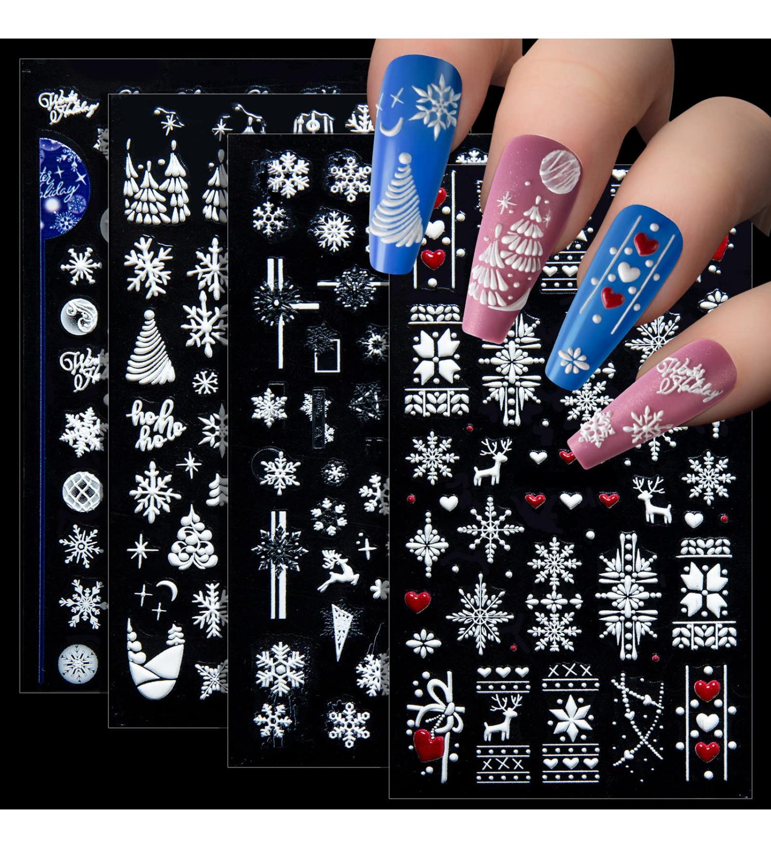 4 Sheets Christmas Nail Art Stickers 5D Embossed Snowflake Nail Decals Self-Adhesive Nail Stickers with Tweezers DIY Christmas Nail Design Decoration for Women Girls Style1 - Buy Online on GoSupps.com