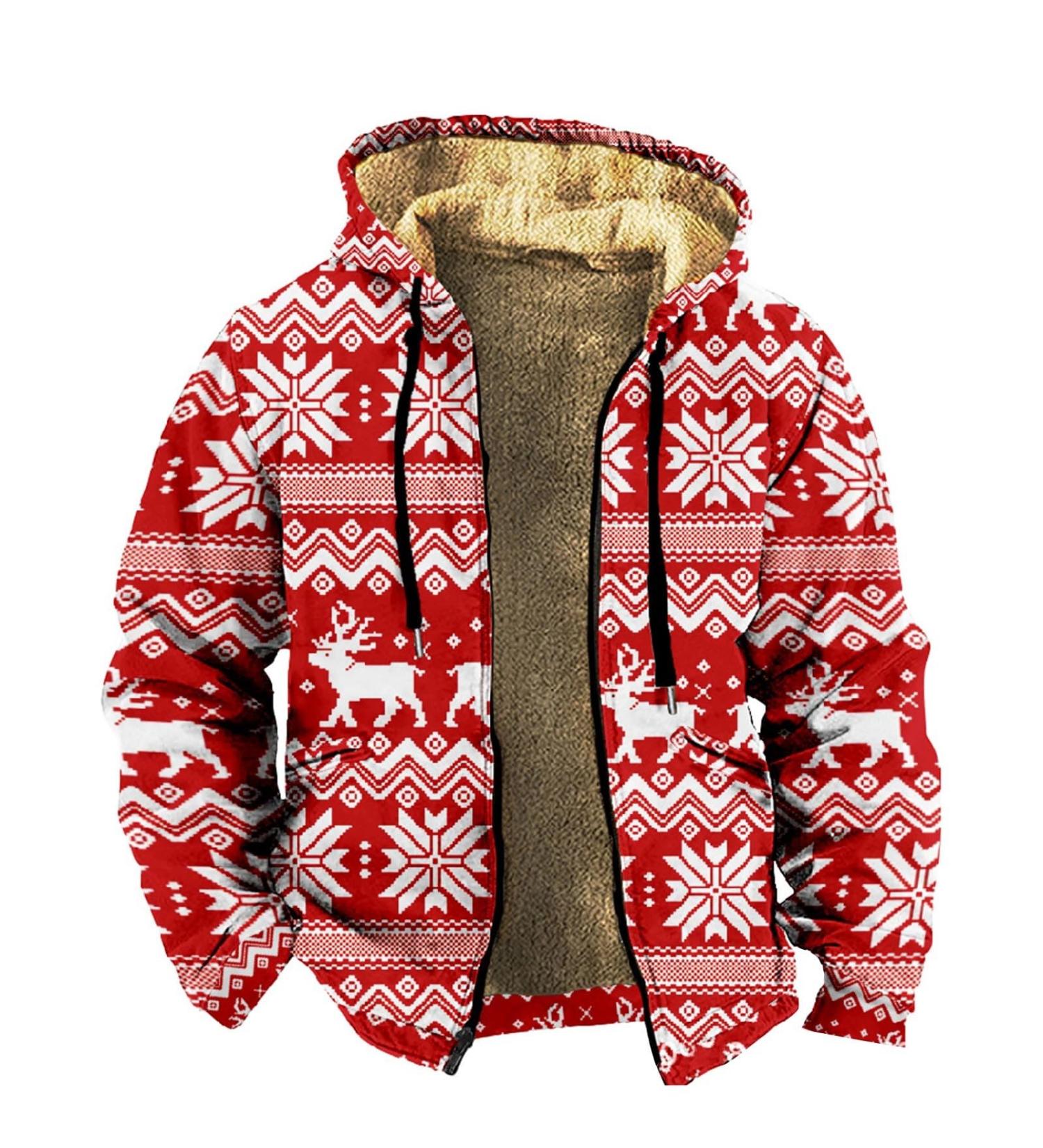 Men's Fleece Plush Jacket - Oversized Warm Zipper Wool Cardigan | Elegant Winter Coat & Breathable Hooded Jacket 5XL Red - Buy Online on GoSupps.com