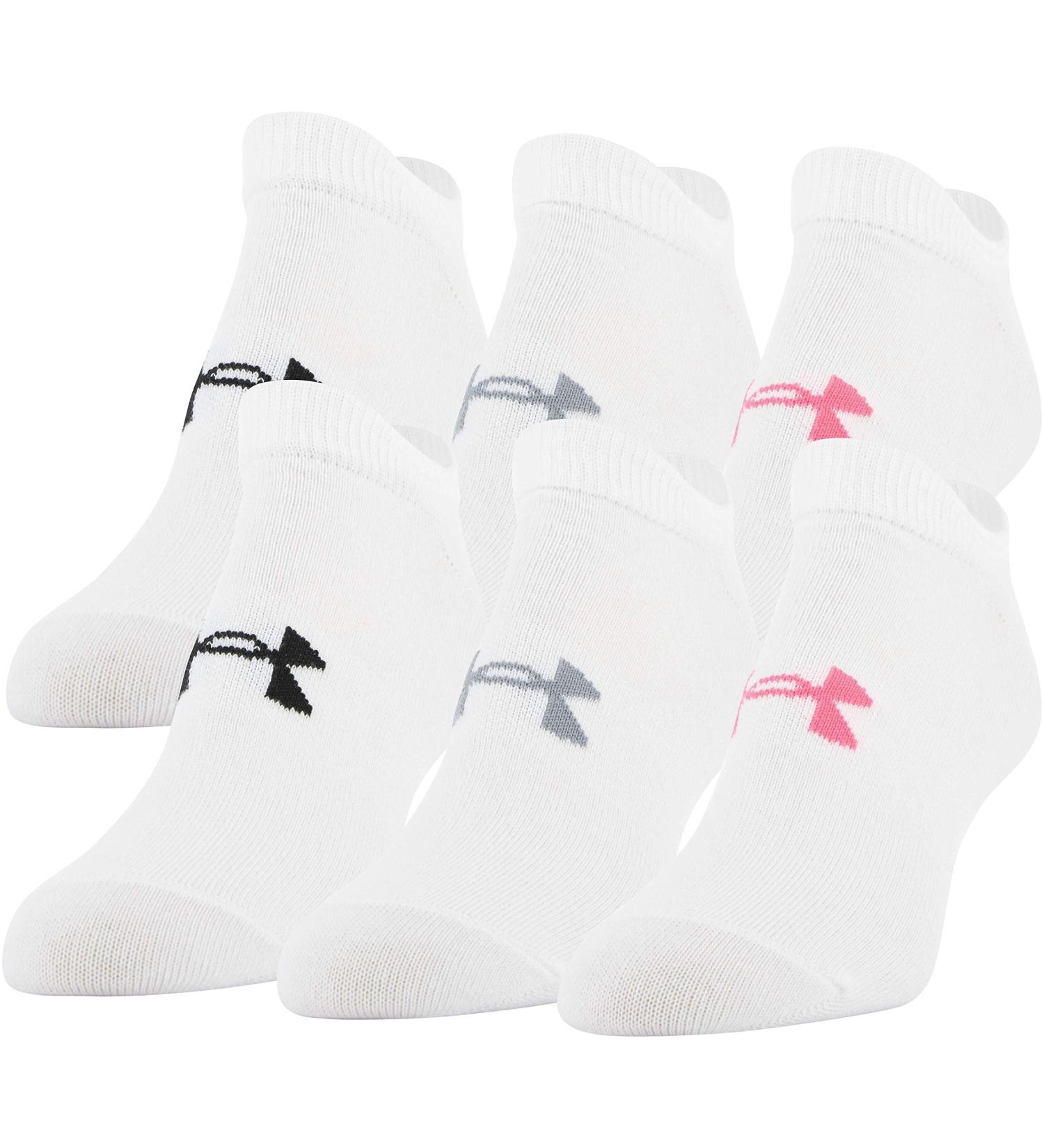 Under Armour Women's Essential 2.0 No Show Socks 6-Pack - White/Cerise - Size Medium - Buy Online on GoSupps.com