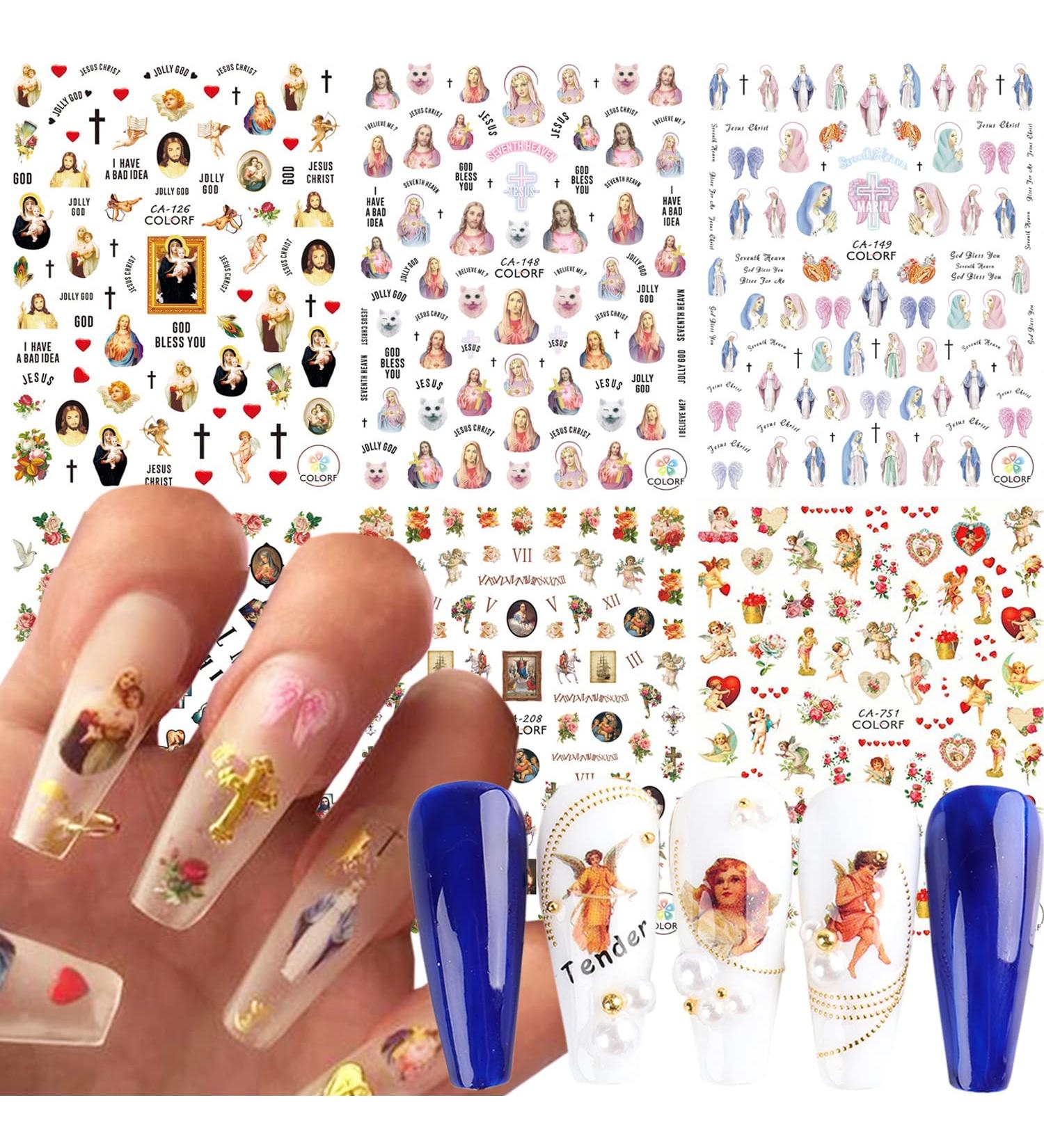 Holographic 3D Angel Nail Art Stickers - Jesus Nail Decals for Women, Girls & Manicure Decorations - Buy Online on GoSupps.com