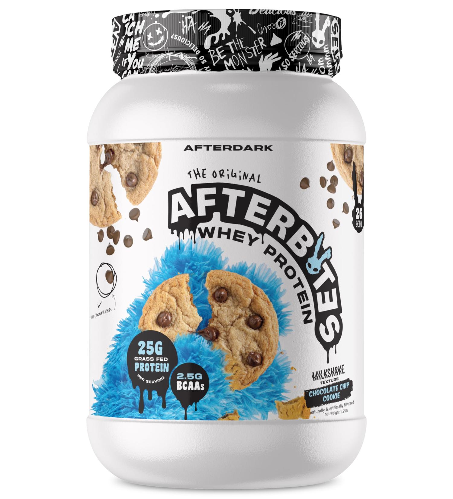 AFTERDARK AfterBites Whey Protein Powder - 25g Protein 4.5g BCAAs No Artificial Colors USA Made 26 Servings Chocolate Chip Cookie - International Shipping Available - Buy Online on GoSupps.com
