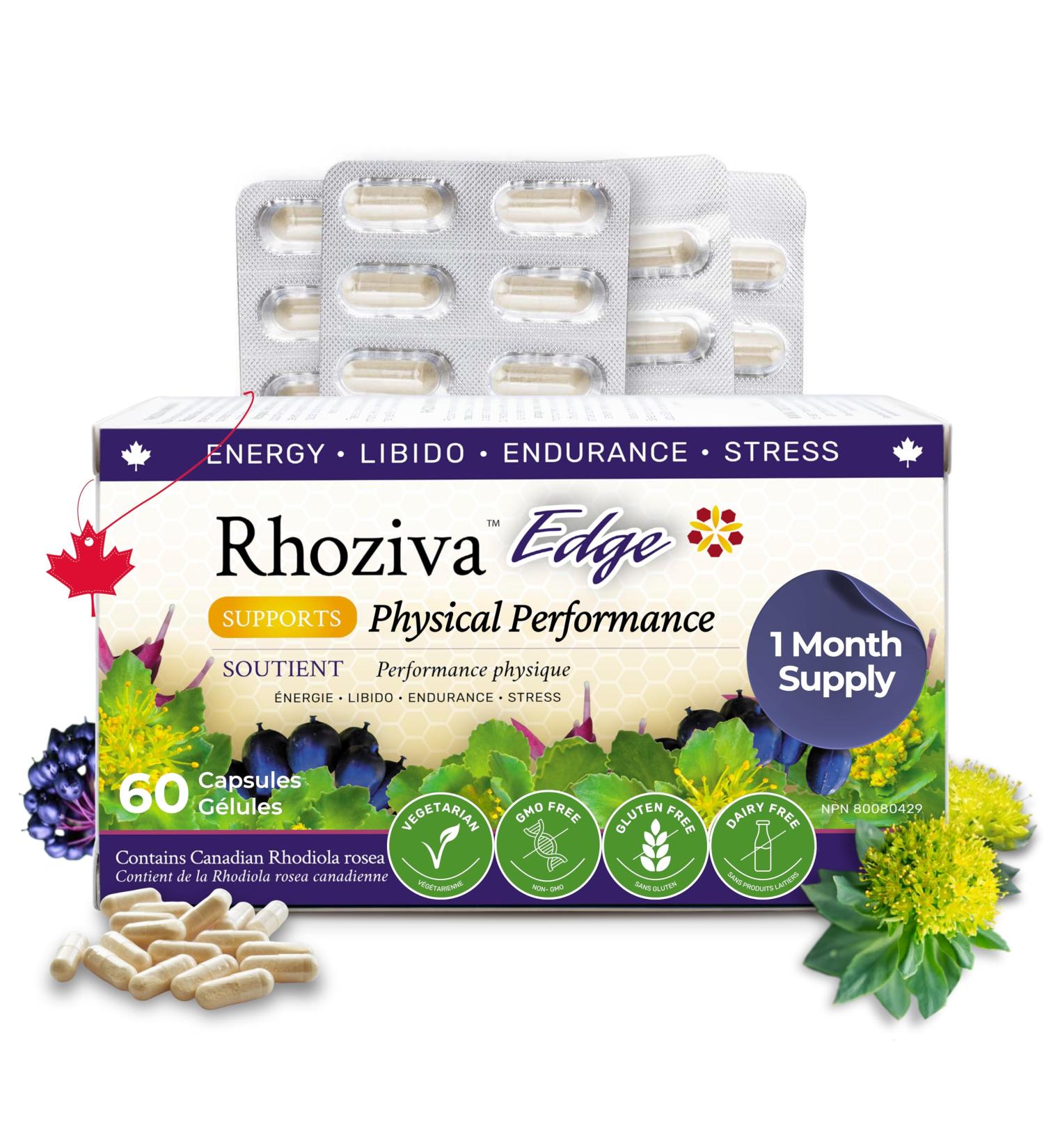 Rhoziva Edge - Horny Goat Weed Siberian Ginseng Maca Powder Libido Booster for Men and Woman Natural Stress Relief & Mood Support | Rhodiola Rosea Adaptogenic Supplement | Vegetarian Capsules 60 Count - Buy Online on GoSupps.com