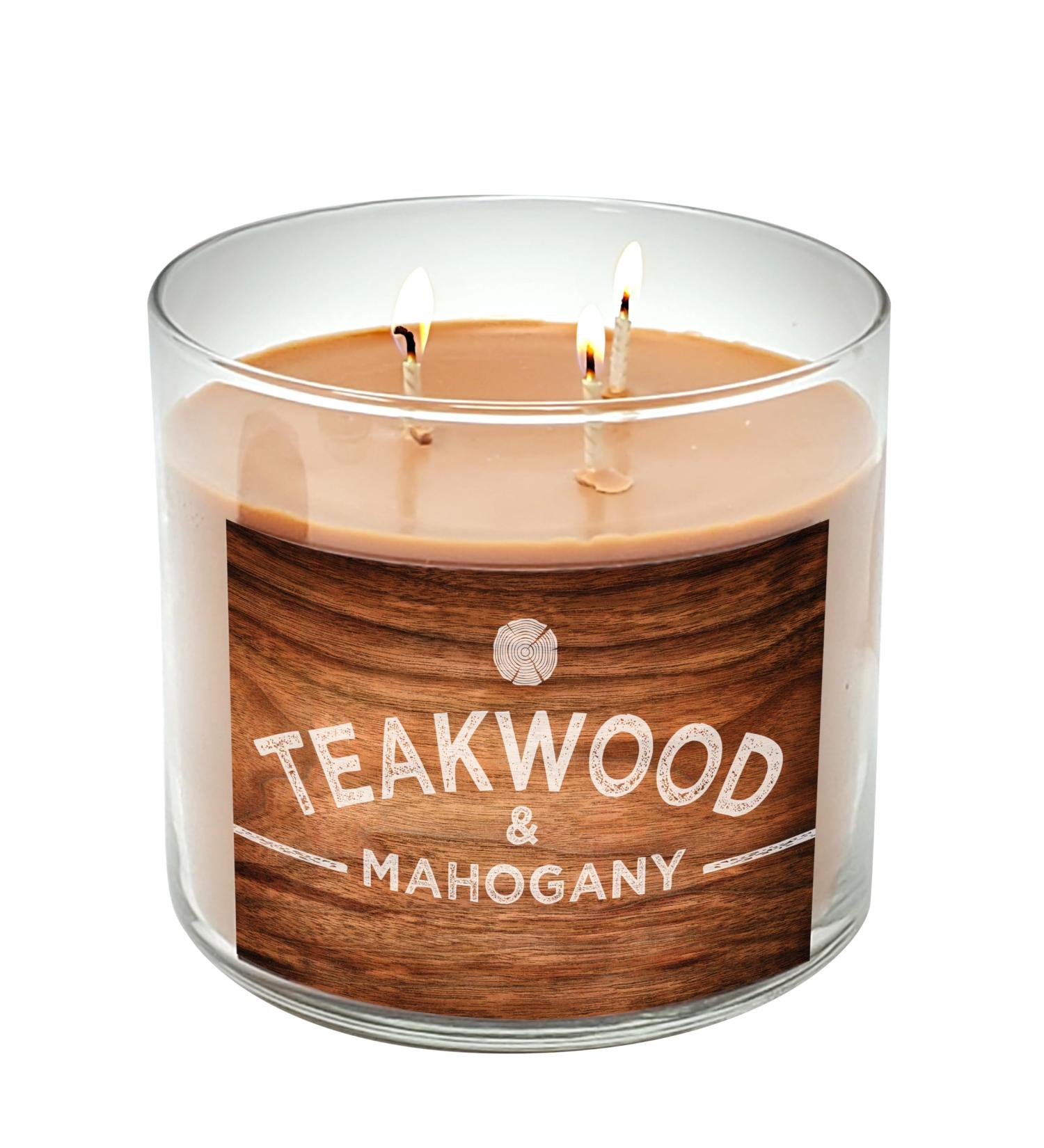 Teakwood Mahogany 3 Wick Candle All Natural Soy and Coconut Wax Candle Highly Scented Very Masculine Scent Great Gift for Men Brown