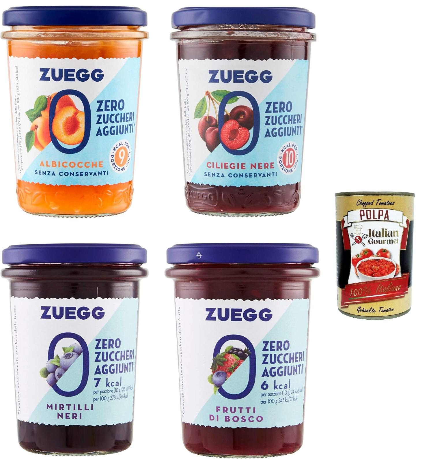 Italian Gourmet E.R. 4 x Zuegg Zero Zuccheri Sugar Free Jam Test Packets 4 x 220g + Polpa Italian Gourmet 400g - Buy Online on GoSupps.com