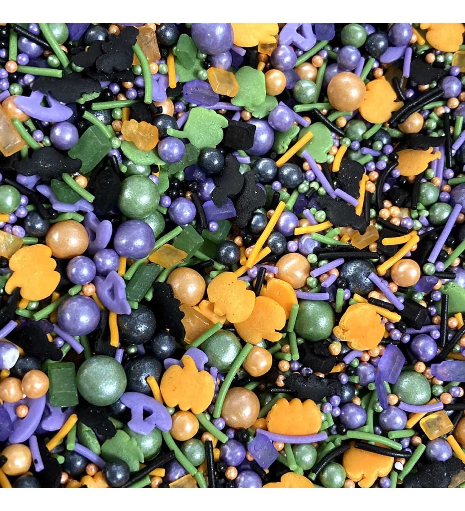 Baking Time Club Monster Mash Halloween Sprinkles Vegan Gluten Free Halloween Mix Black Bats Witches Hats Orange Pumpkins for Cake Decorating Dairy Free Natural Color (60g / 2.1oz)