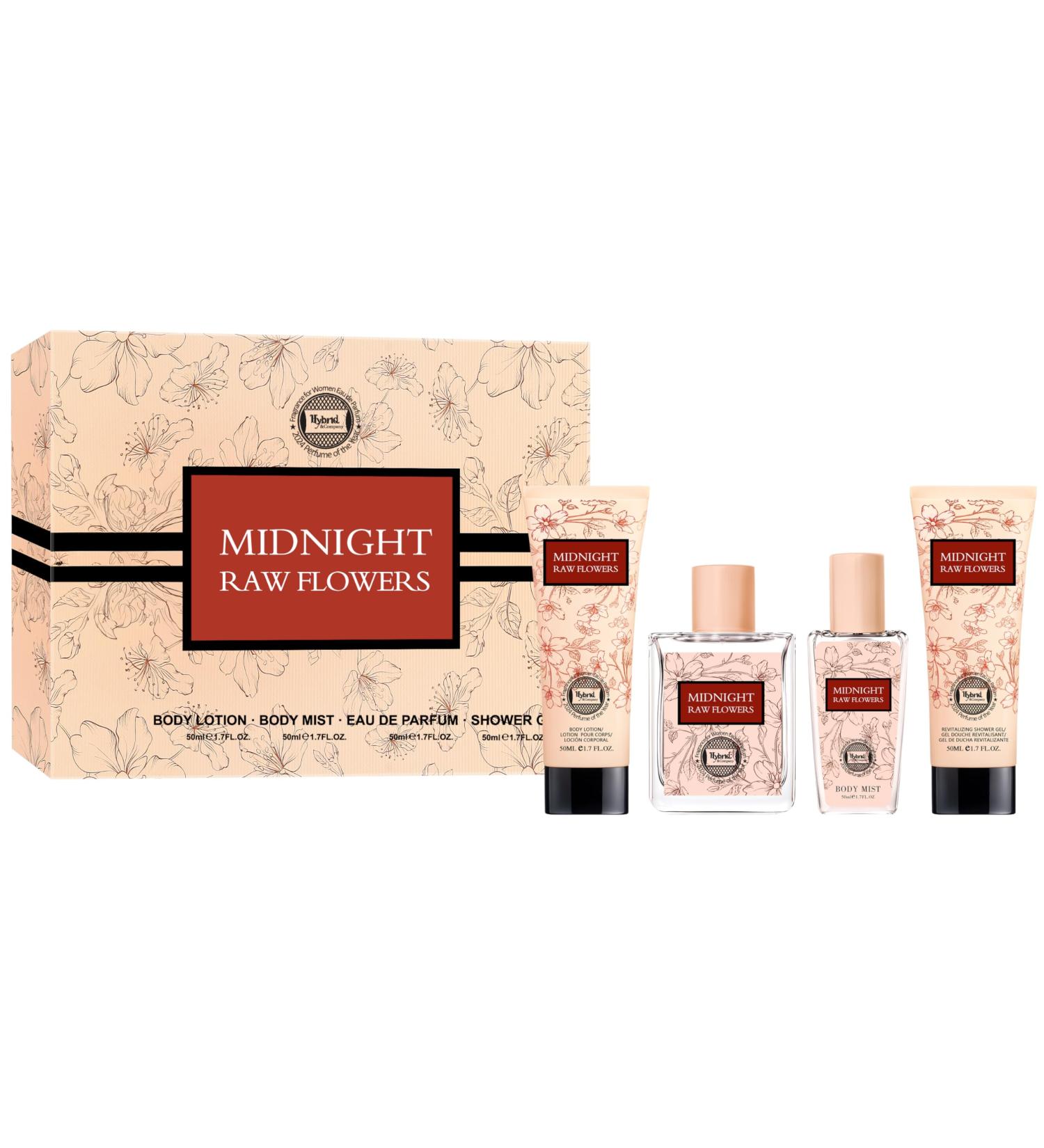 HyBrid & Company Midnight Raw Flowers 4Pcs Gift Set For Women 50ml-Perfume&50ml-Mist&50ml-Bodylotion&50ml-Shower Gel - Buy Online on GoSupps.com