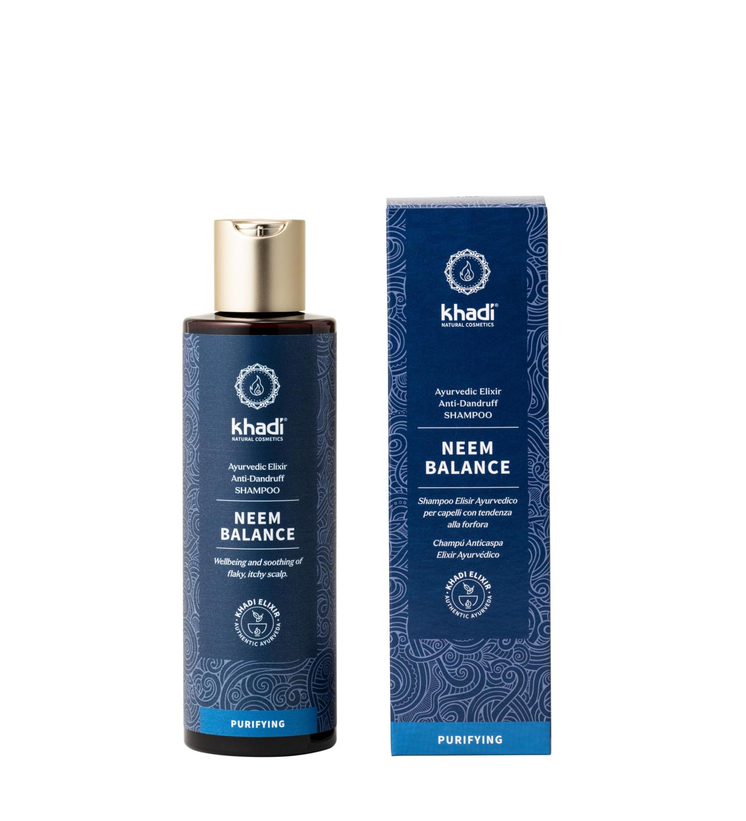 khadi NEEM BALANCE Ayurvedic Elixir Shampoo soothes irritated and flaky scalps 100% natural vegan and free of synthetic ingredients Certified natural cosmetics 200ml - Buy Online on GoSupps.com