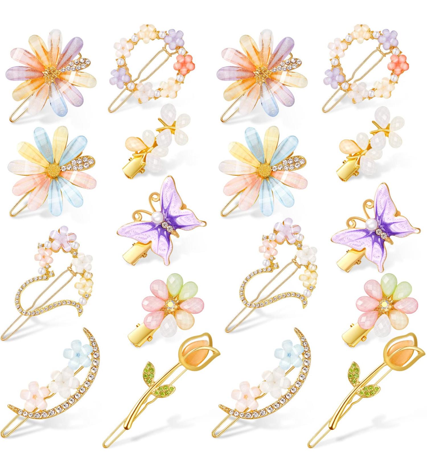 Chunyin 18 Pcs Rhinestone Butterfly Hair Clips Sets | Handmade Crystal Barrettes for Women | Gold Prom Accessories - Assorted Colors - Buy Online on GoSupps.com