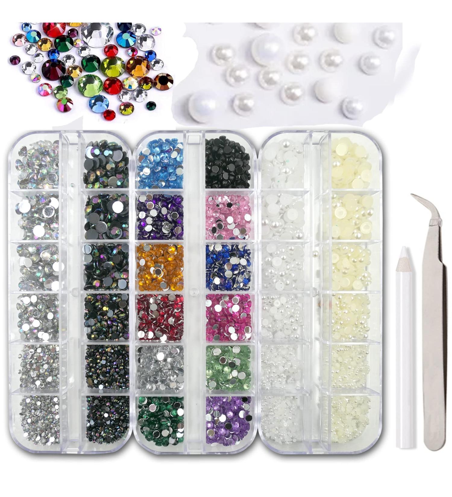 Lifextol Nail Art Rhinestone Flatback Half Pearls - Mixed Colors AB Gems for Women - DIY Crafts and Makeup - Pack of 3 Boxes - Buy Online on GoSupps.com