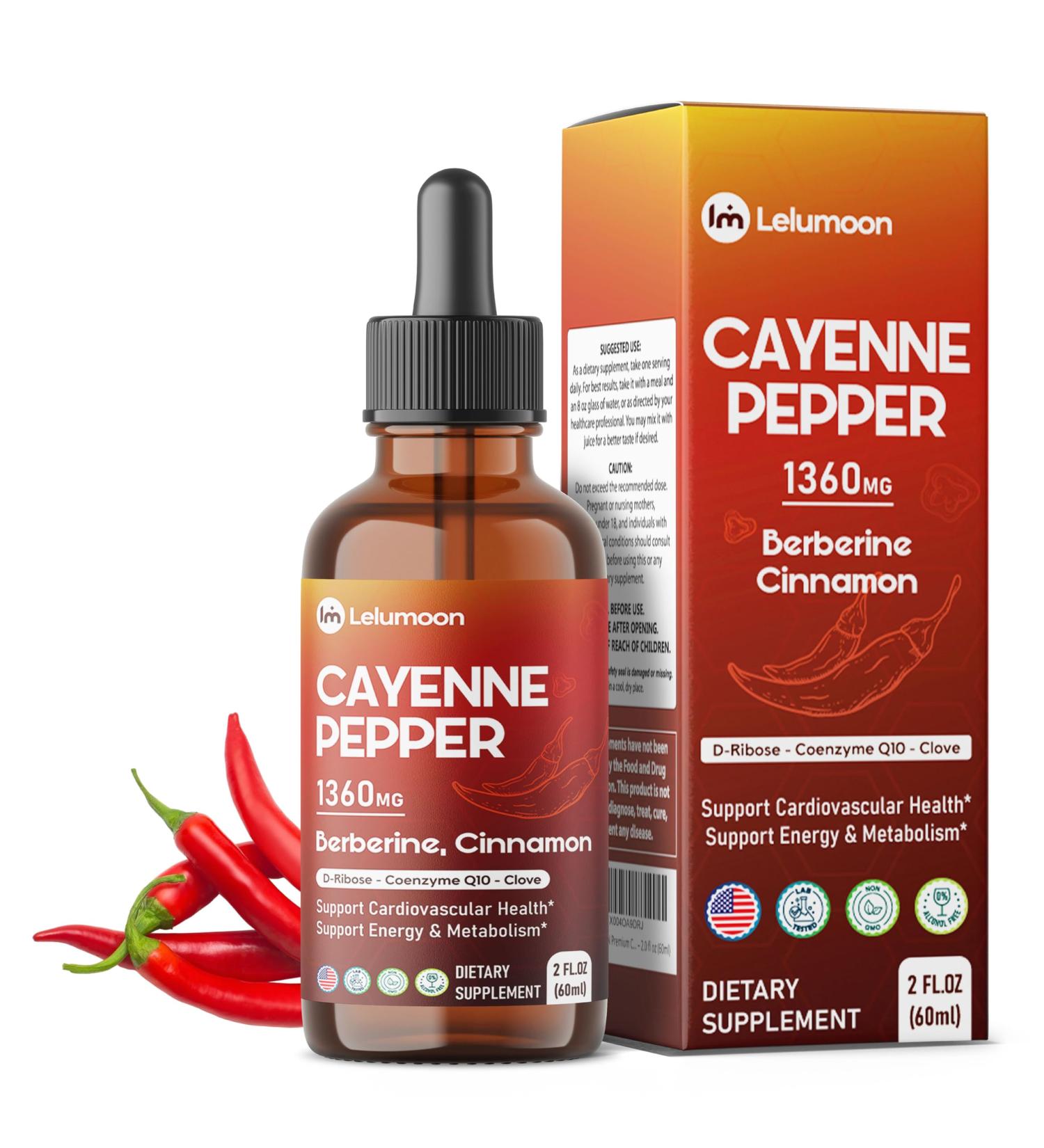 Premium Cayenne Pepper 1360 mg with Berberine Cinnamon CoQ10 & Gymnema Supports Circulatory Function & Metabolic Vitality 2.0 fl oz (60ml) 60ml (pack of 1) - Buy Online on GoSupps.com
