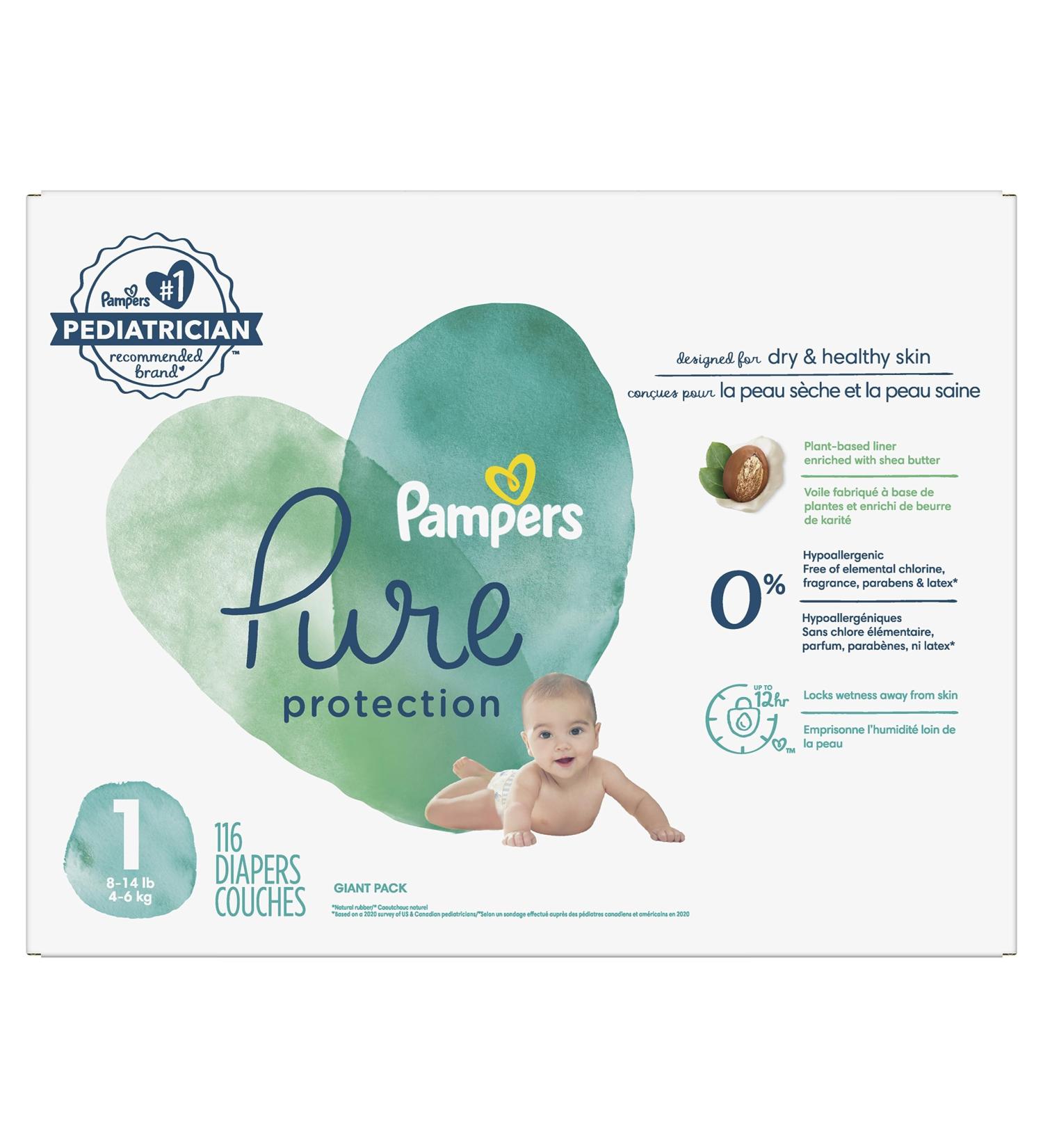 Pampers Diapers Size 1/Newborn 116 Count - Pure Protection Disposable Baby Diapers Hypoallergenic and Unscented Protection Super Pack (Packaging & Prints May Vary) Old Version Size 1 - Buy Online on GoSupps.com