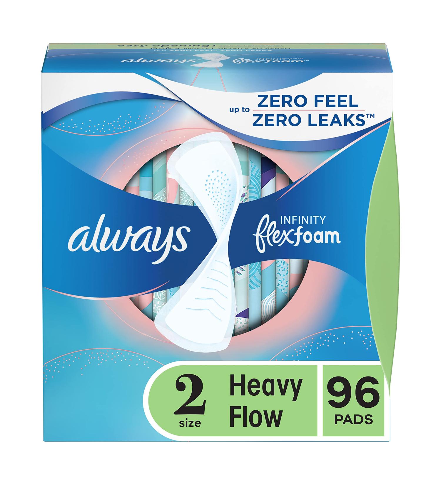 Always Infinity Feminine Pads Size 2 Heavy Flow Absorbency Multipack - 96 Count_Total with FlexFoam and Wings, Unscented - Buy Online on GoSupps.com