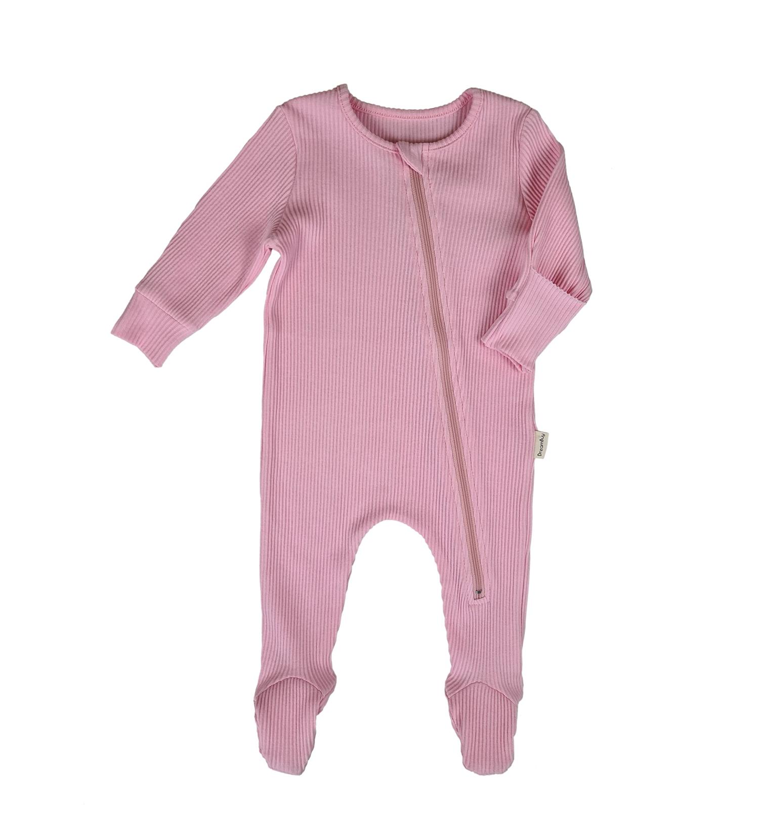 Ribbed Cotton Zip Up Baby Sleepsuits for 2-3 Years, Unisex Newborn Clothes - Sweet Pink - Buy Online on GoSupps.com