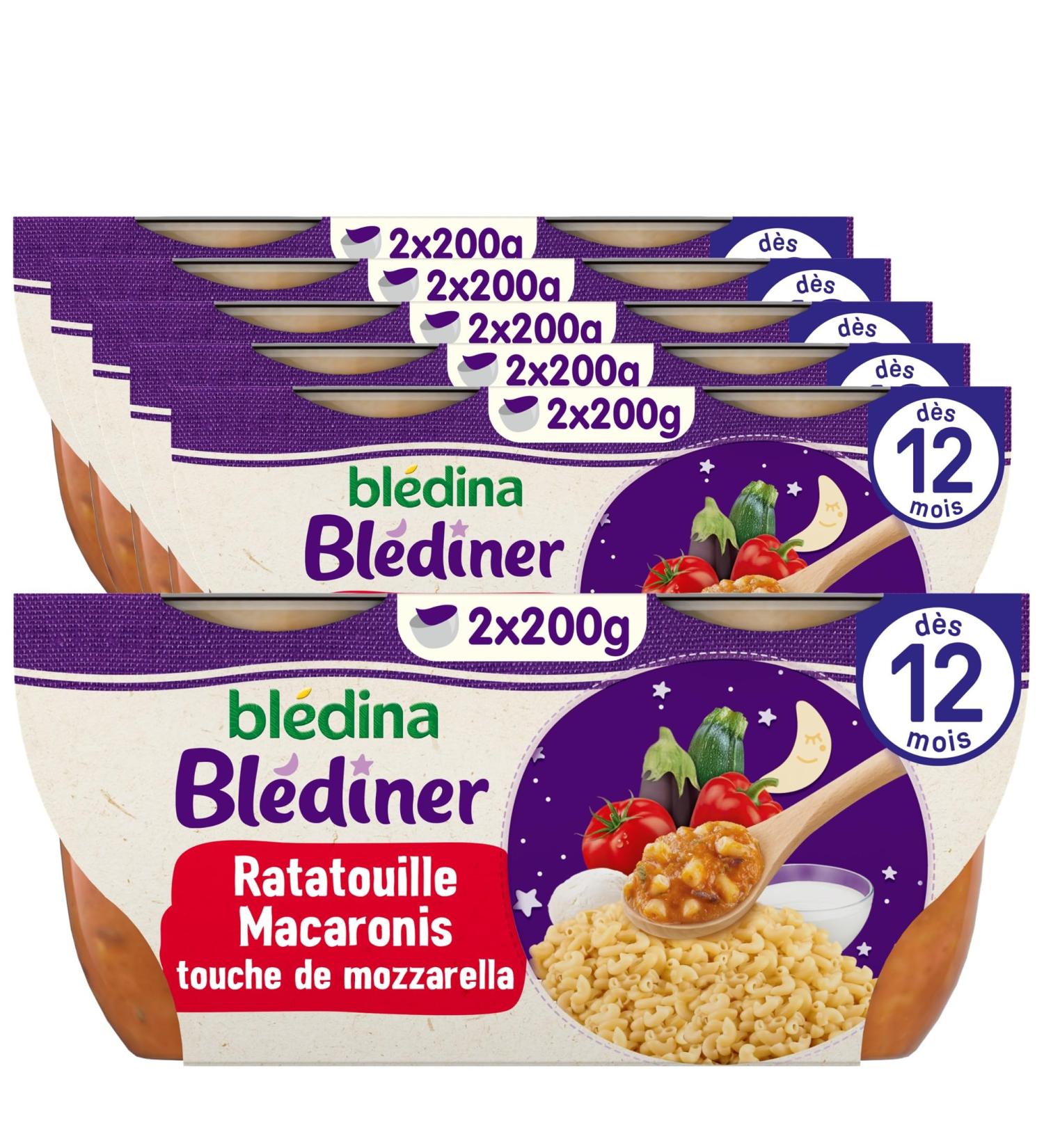 Bl dina - Bl d ner - Plat b b soir - Ratatouille Petits Macaroni Lait - D s 12 mois - 12 bols de 200g Multicolore 2400 grammes