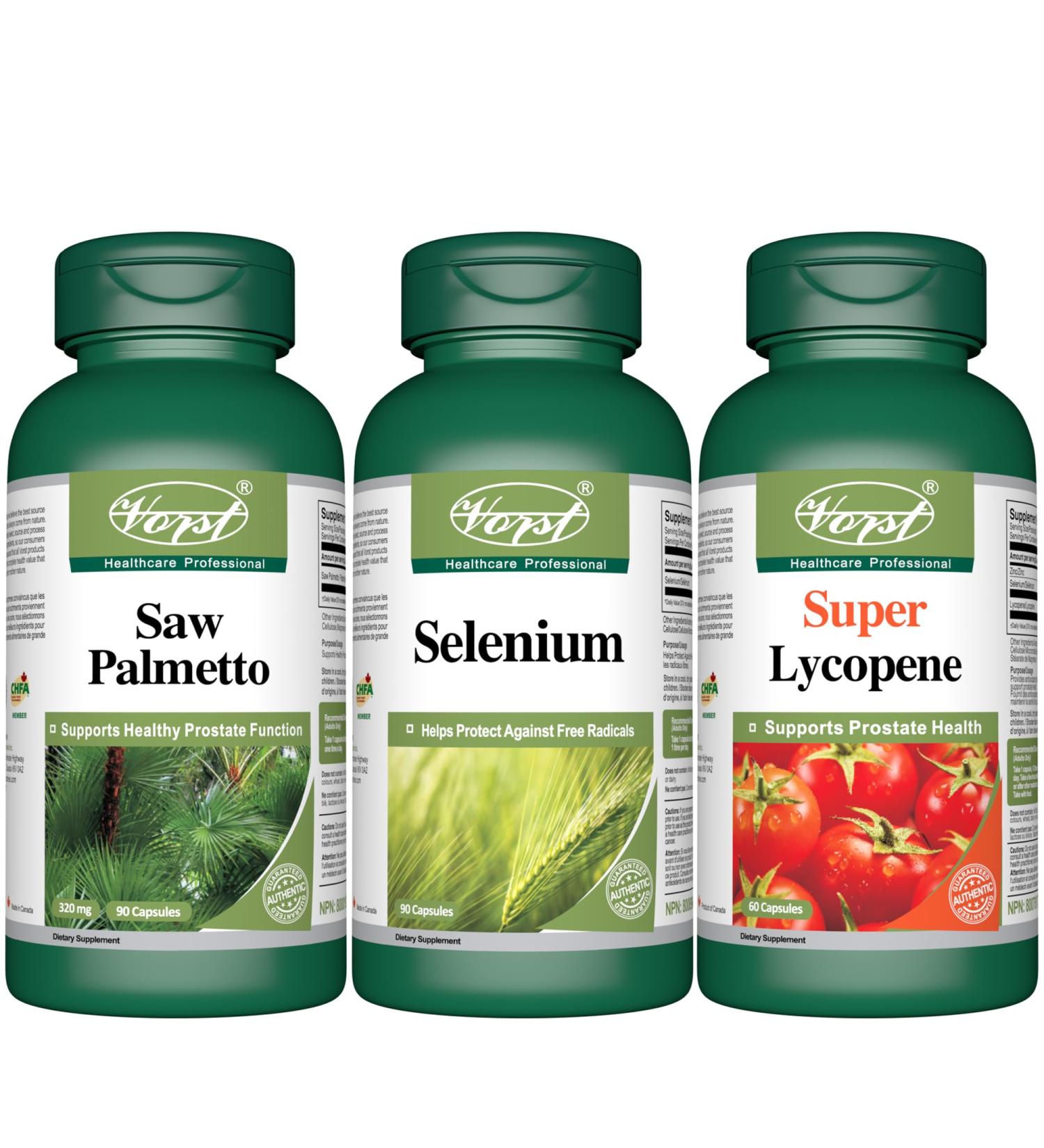VORST Saw Palmetto 90 Capsules and Selenium 90 Capsules and Super Lycopene 60 Capsules | Prostate Supplements for Men | (Combo Bundle 3 Bottles) - Buy Online on GoSupps.com