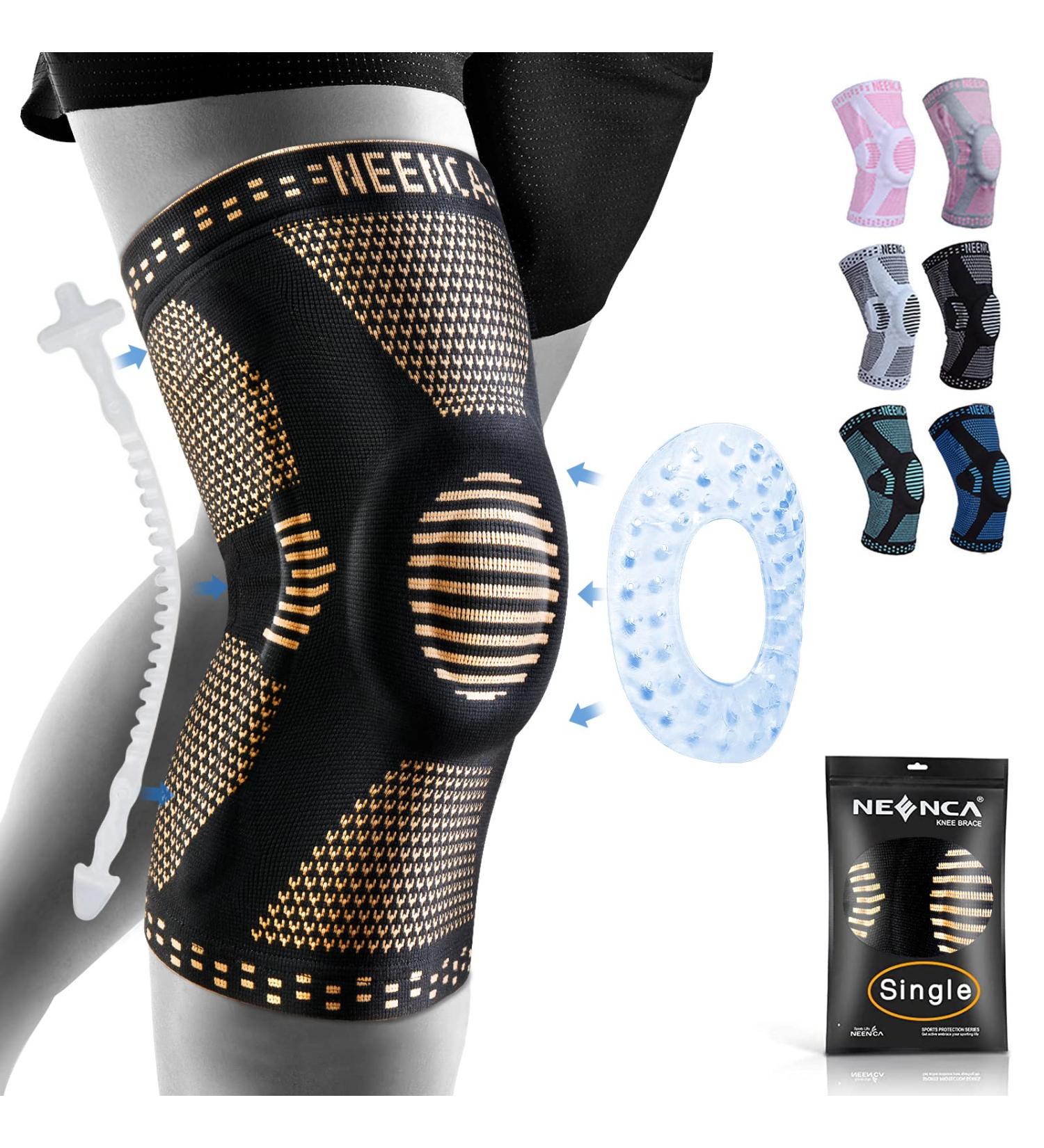 NEENCA Copper Knee Sleeve with Patella Gel Pads & Side Stabilizers - Premium Compression for Knee Pain Relief | Sports, Workout, Arthritis Support | ACL, Joint Pain Relief | Single - Buy Online on GoSupps.com
