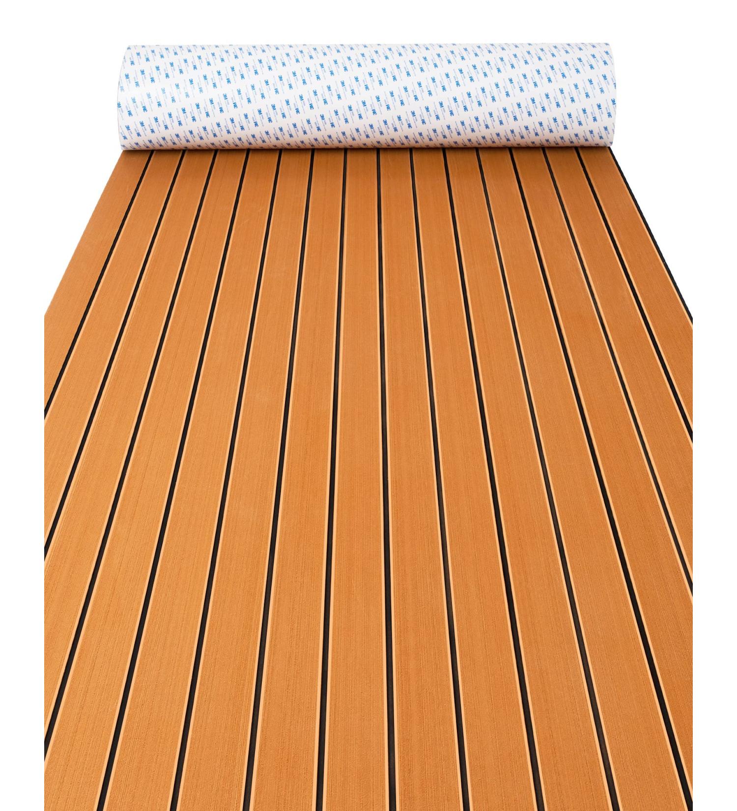 OCEANBROAD 3M Self-Adhesive EVA Foam Boat Flooring 48x16 Faux Teak Marine Decking Sheet - Non-Slip Mat for Motor Boats, Yachts, Pontoon, Swim Platforms - Brown with Black Seam Lines - Buy Online on GoSupps.com