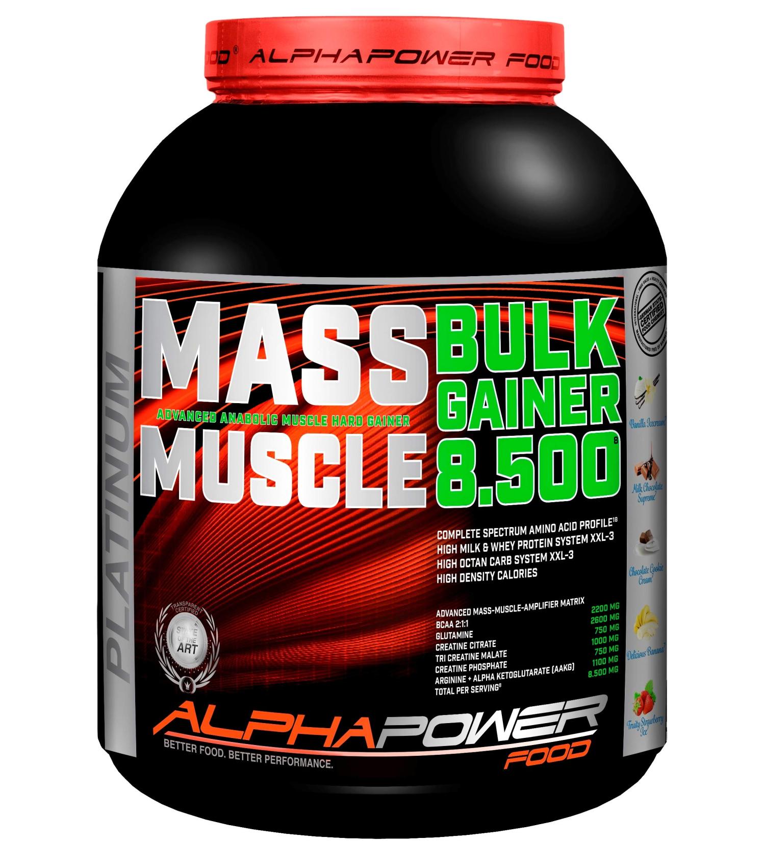 Alphapower Food Maas Whey Protein - Muscle Weight Gainer 2kg Chocolate + Creatine & BCAA - Hardgainer Shake | Premium Muscle Mass & Muscle Building Supplement - Buy Online on GoSupps.com