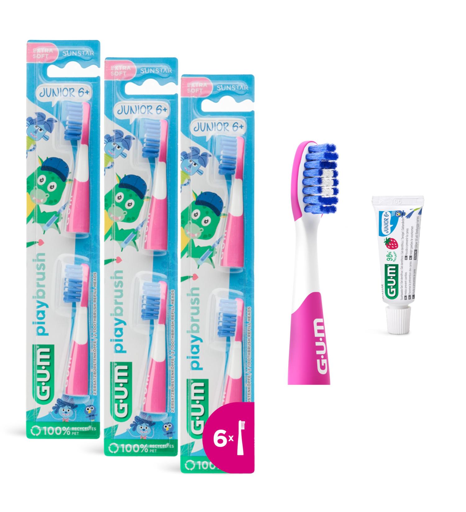 GUM Playbrush JUNIOR 6+ brush heads | compatible with GUM Playbrush electric toothbrush | extra soft bristles | pe - Buy Online on GoSupps.com